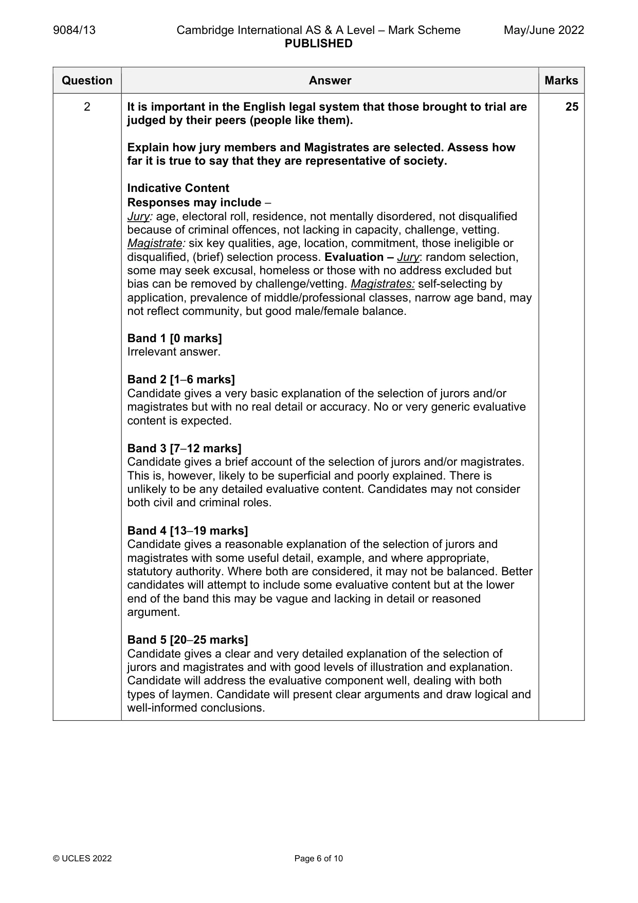 Mark scheme, page 6 of 10