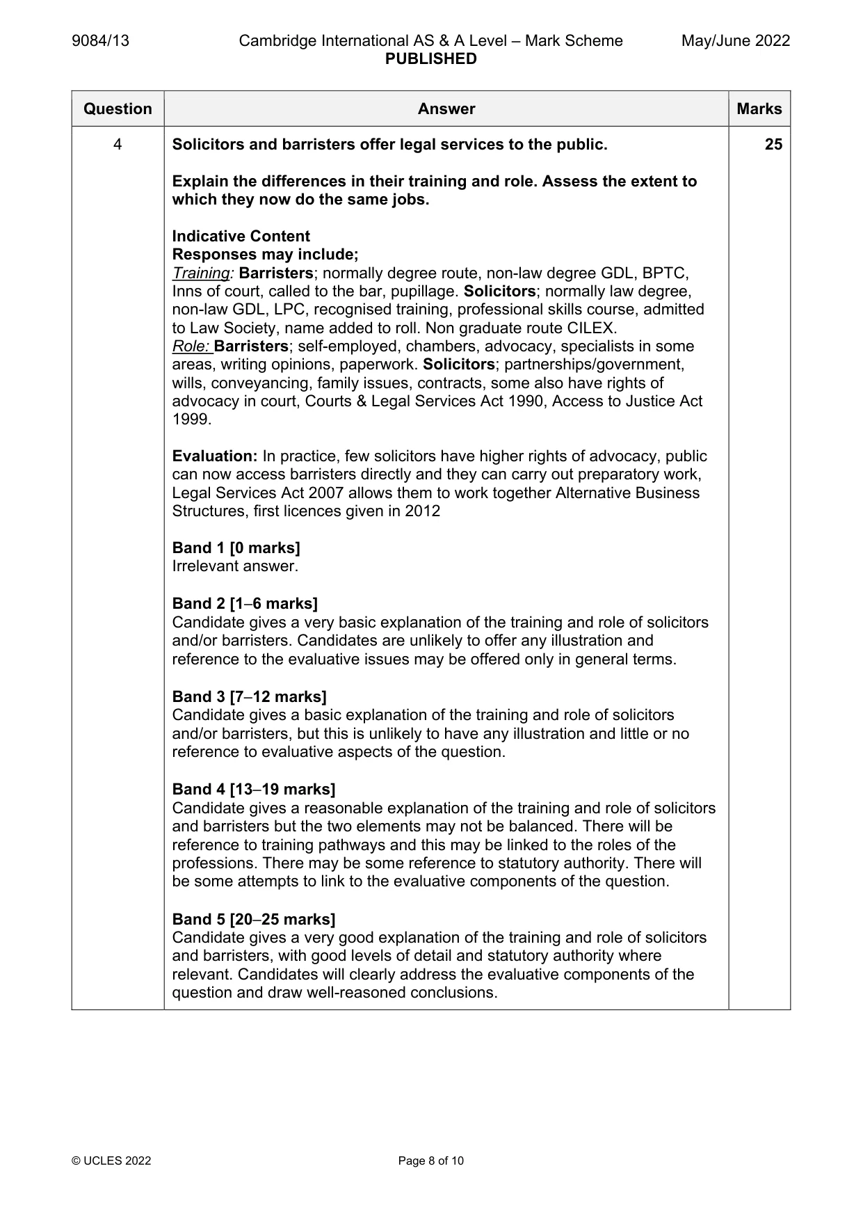 Mark scheme, page 8 of 10