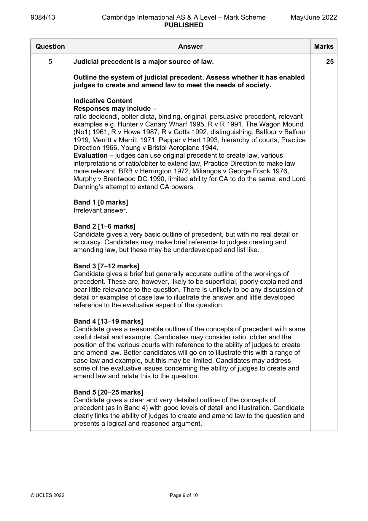 Mark scheme, page 9 of 10