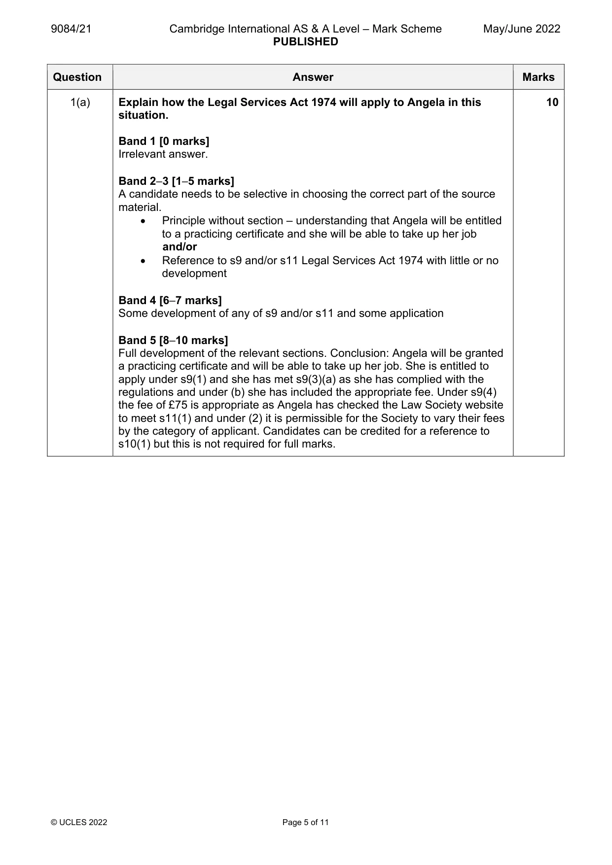 Mark scheme, page 5 of 11