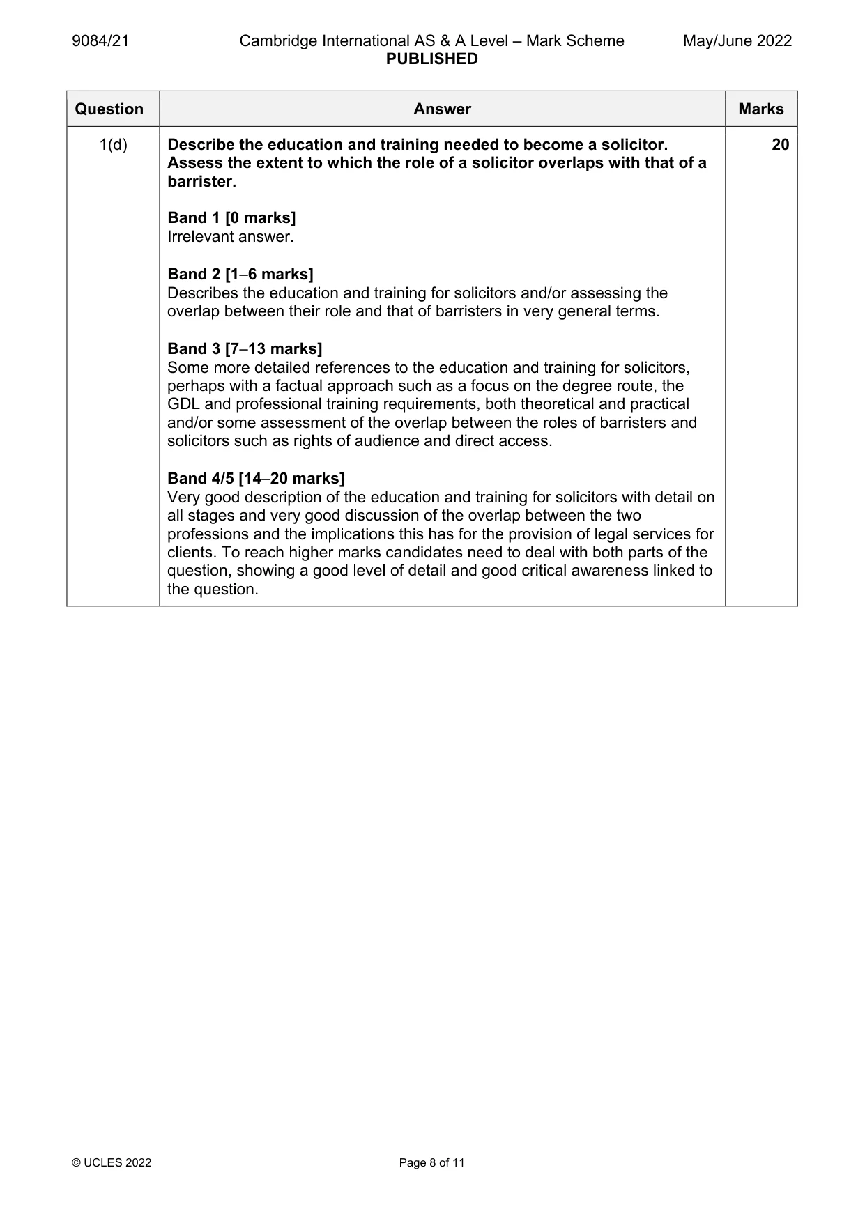 Mark scheme, page 8 of 11