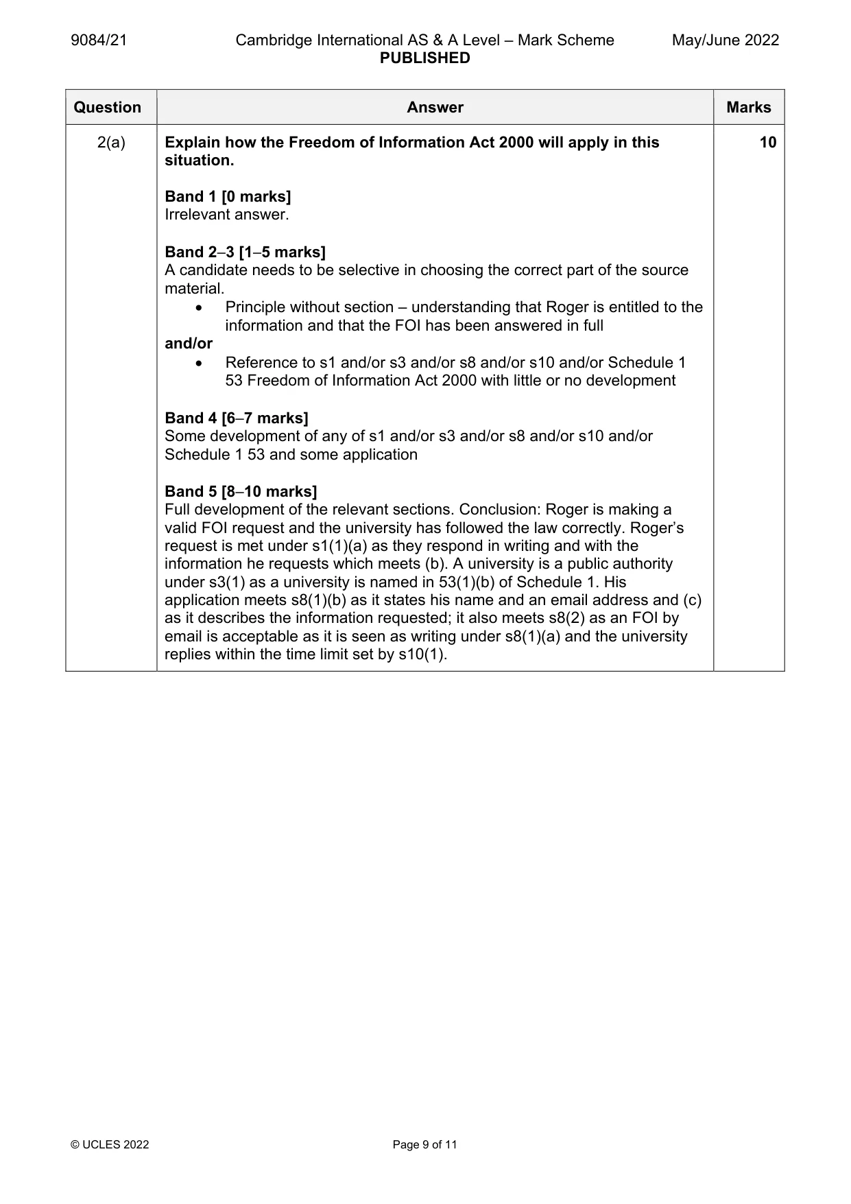 Mark scheme, page 9 of 11