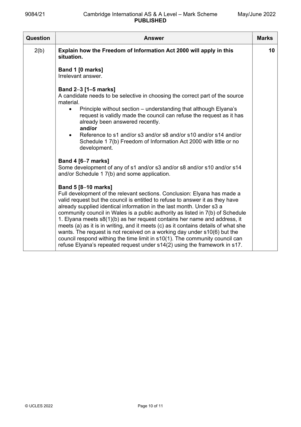 Mark scheme, page 10 of 11
