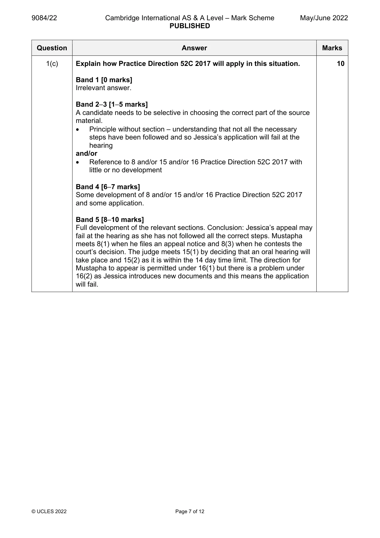 Mark scheme, page 7 of 12