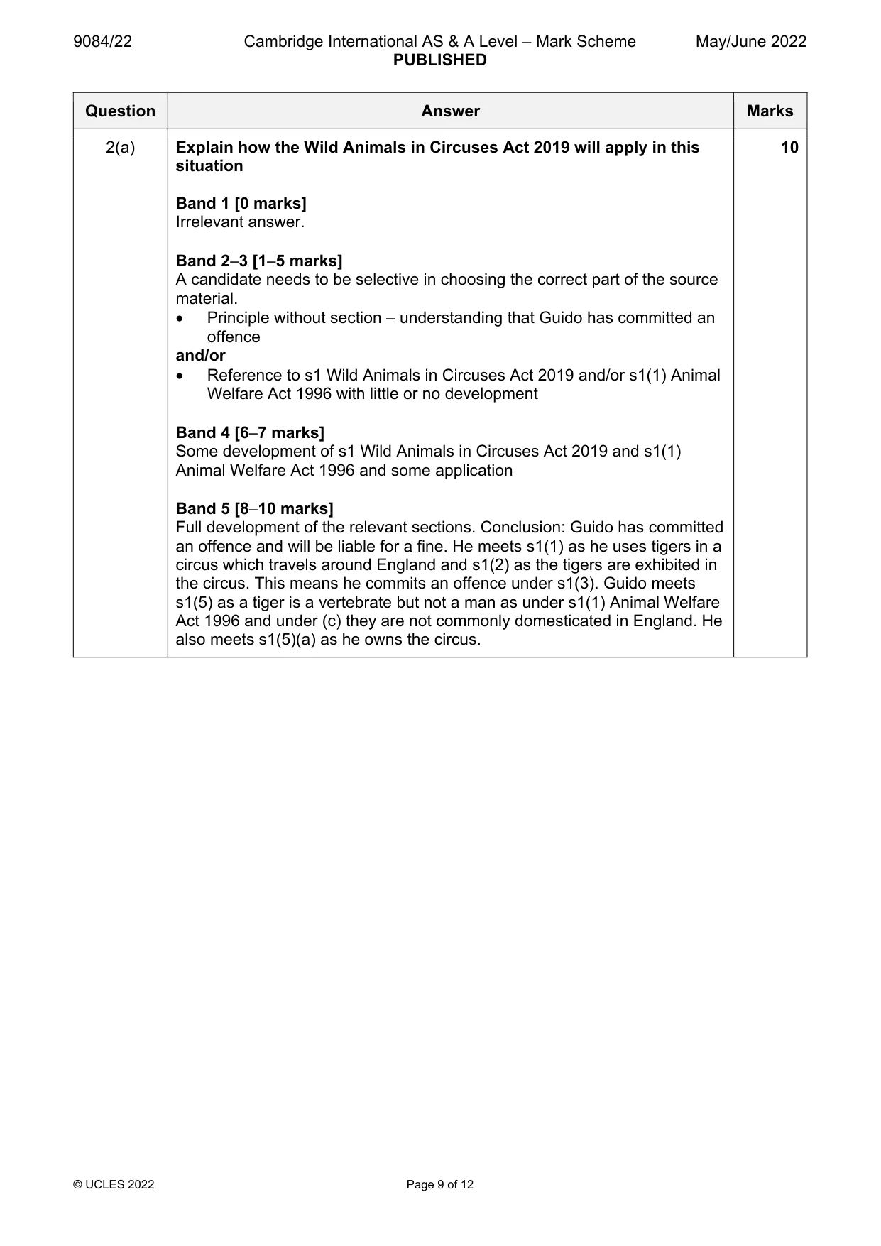Mark scheme, page 9 of 12