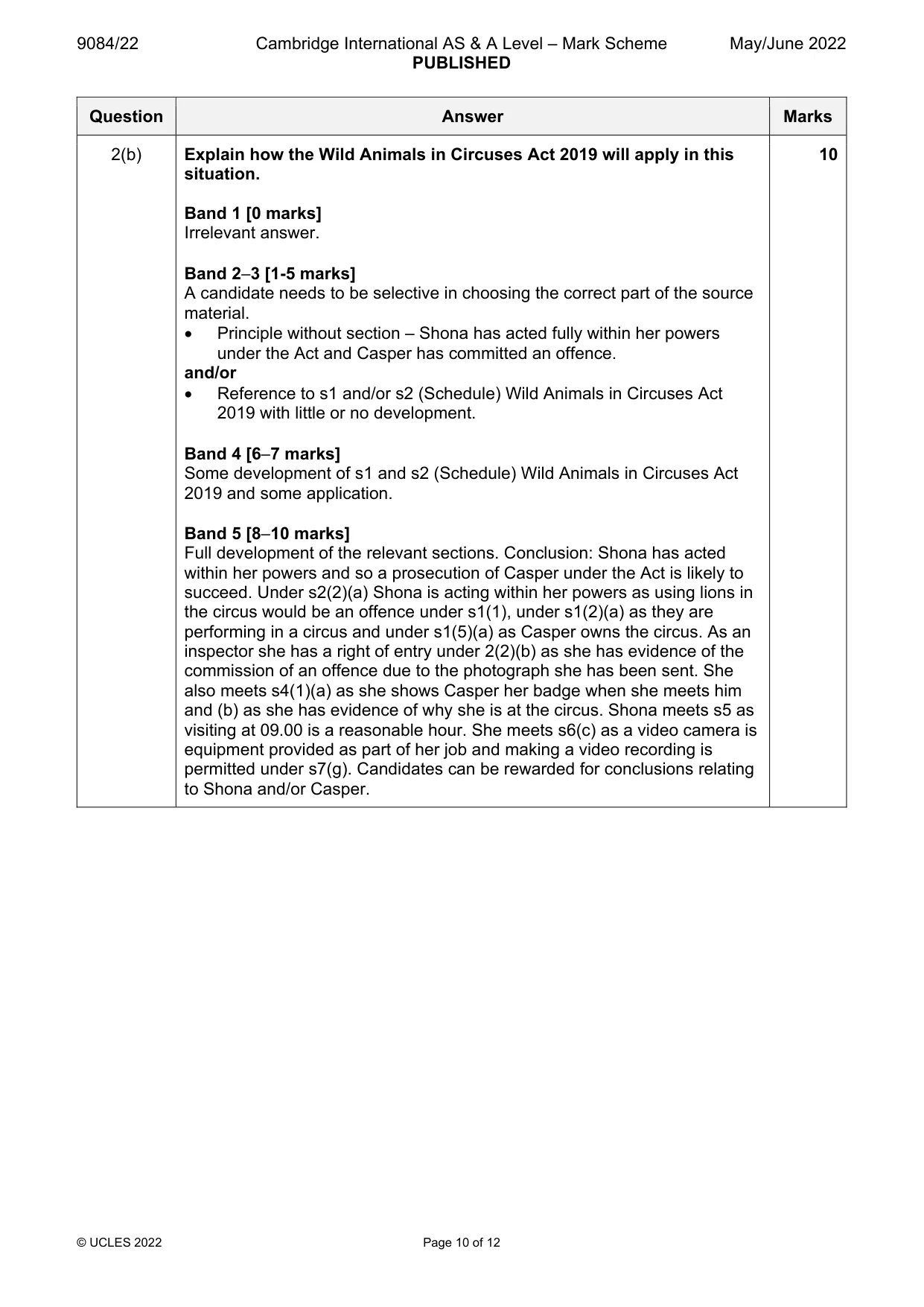 Mark scheme, page 10 of 12