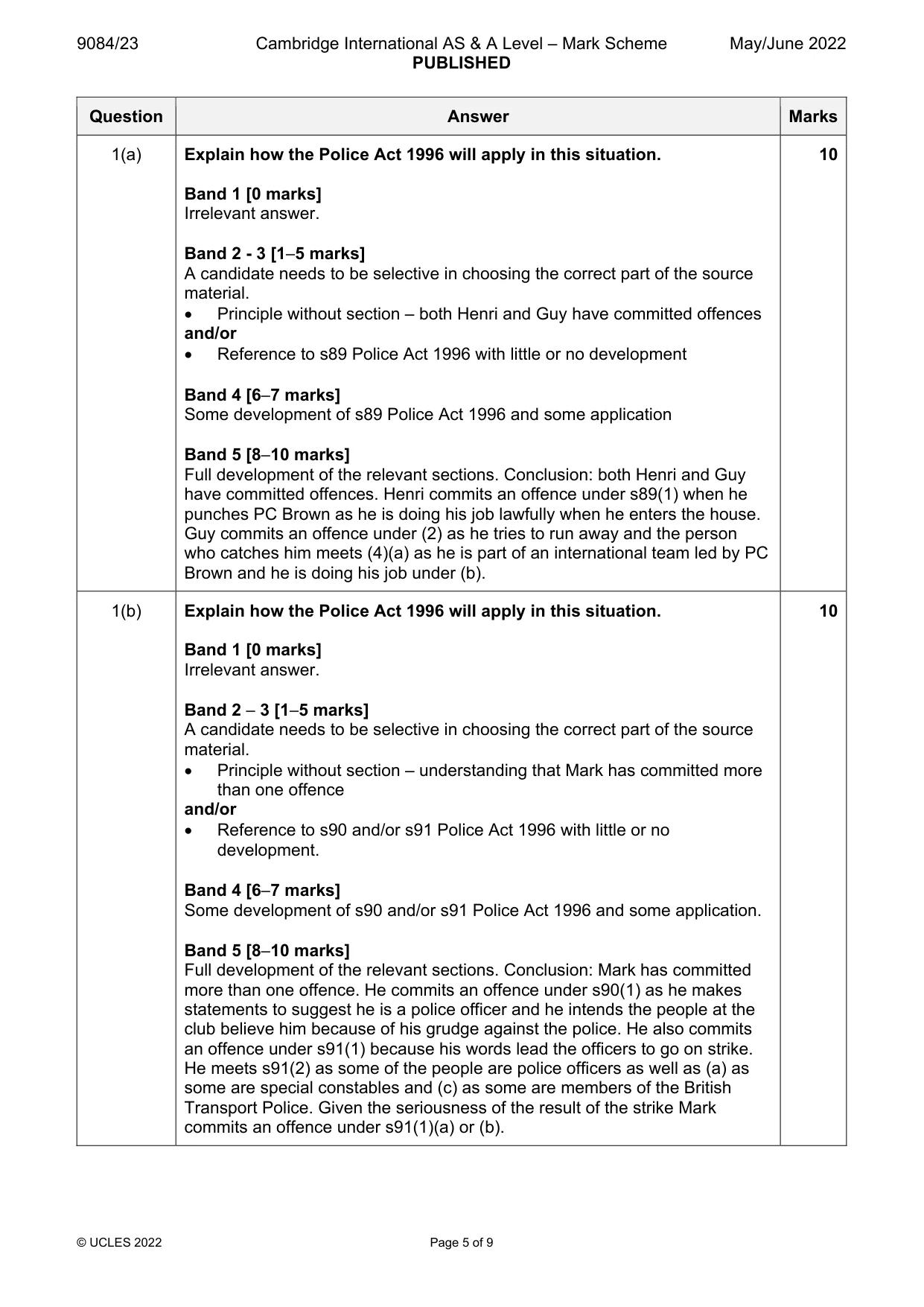 Mark scheme, page 5 of 9