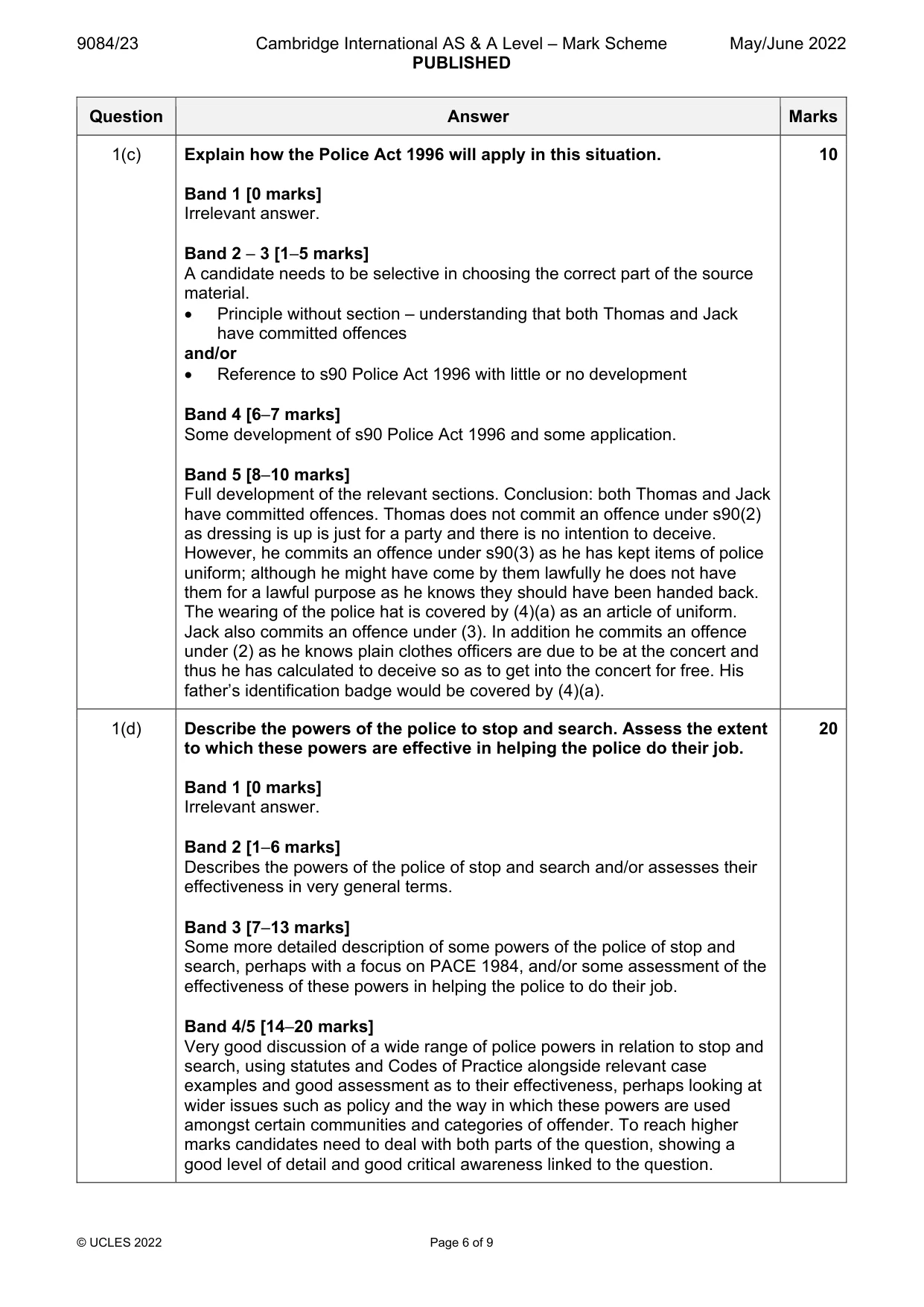 Mark scheme, page 6 of 9