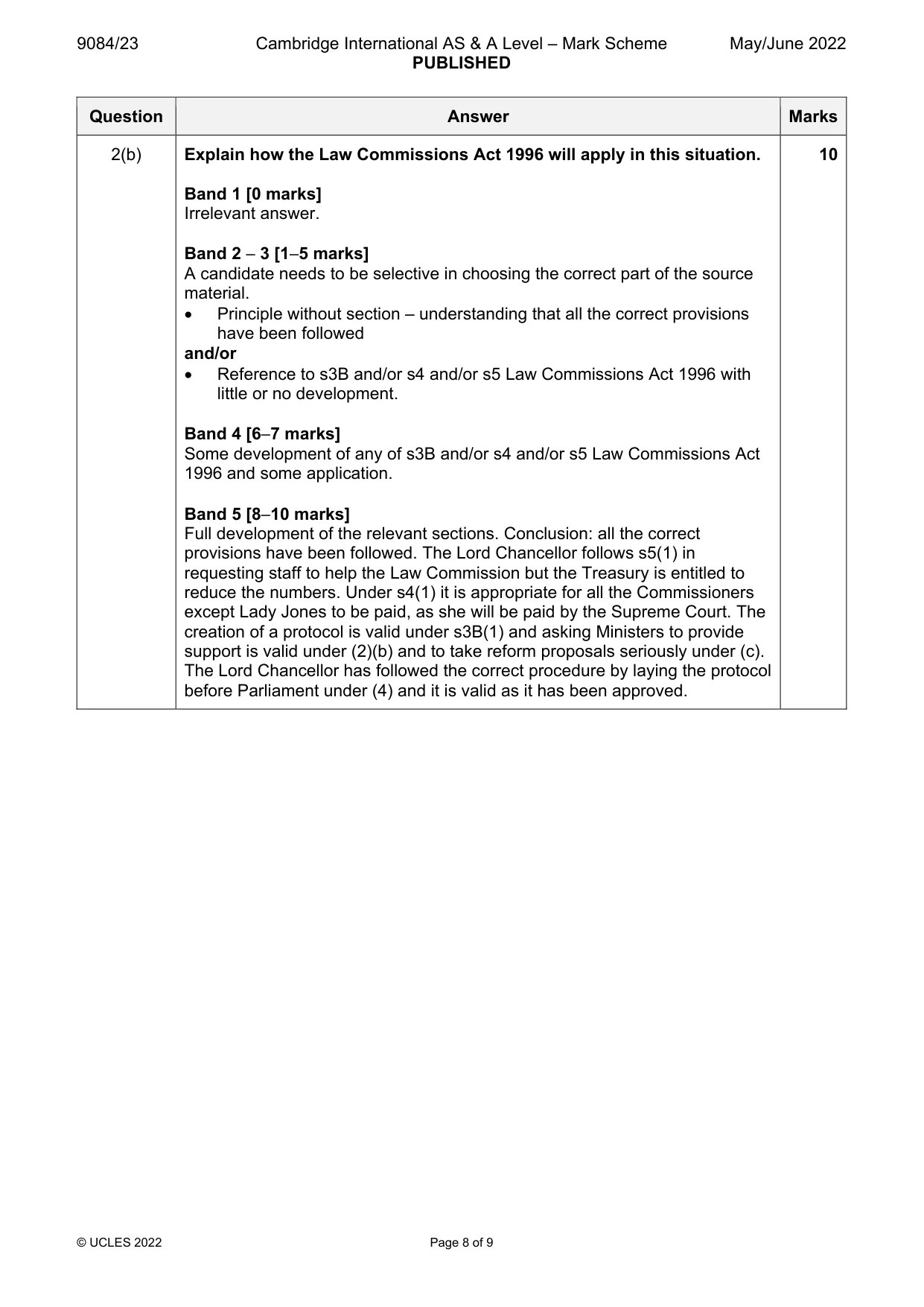 Mark scheme, page 8 of 9