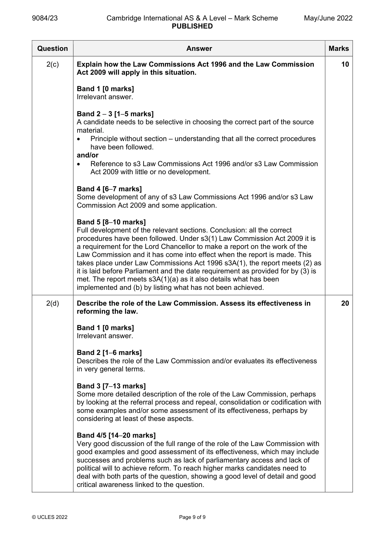Mark scheme, page 9 of 9