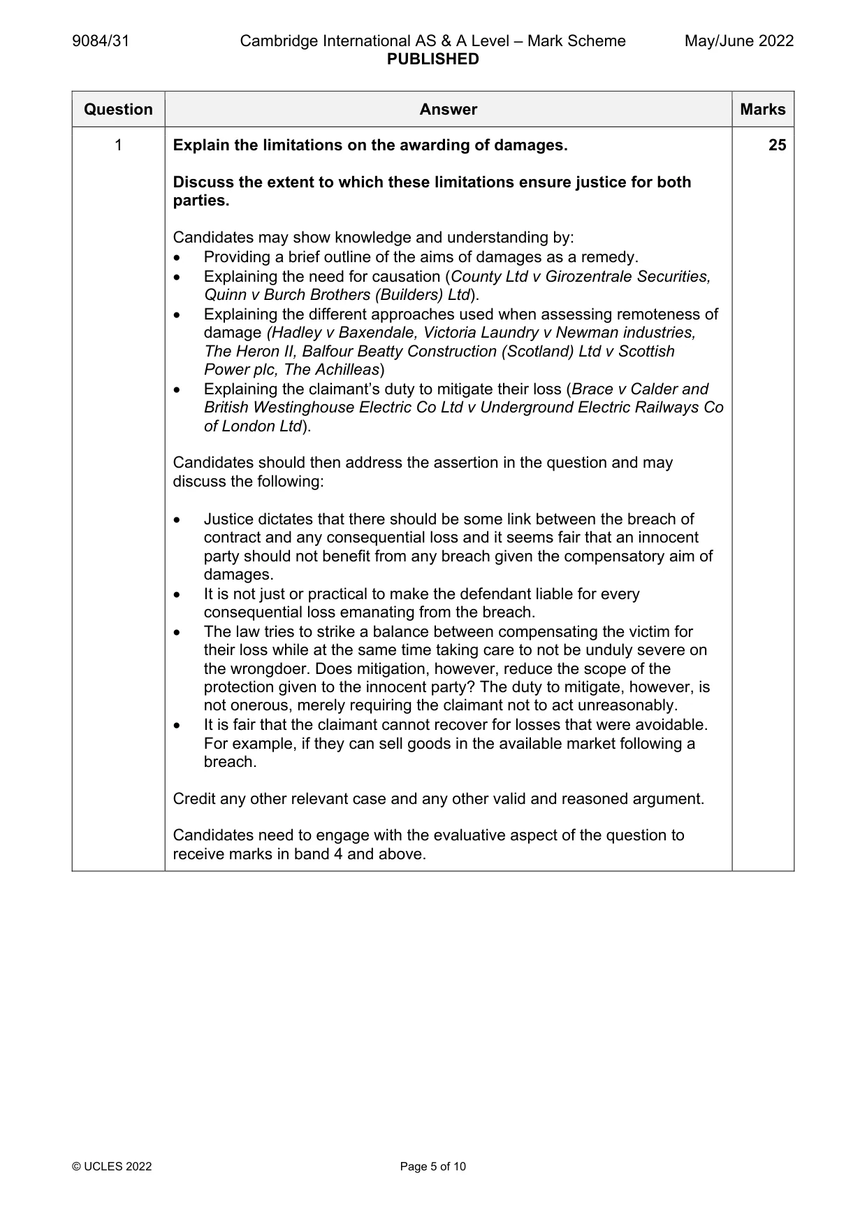 Mark scheme, page 5 of 10