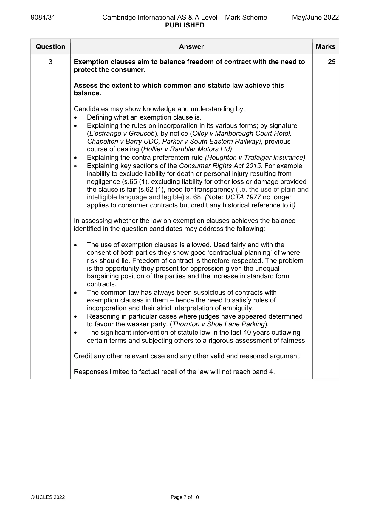 Mark scheme, page 7 of 10