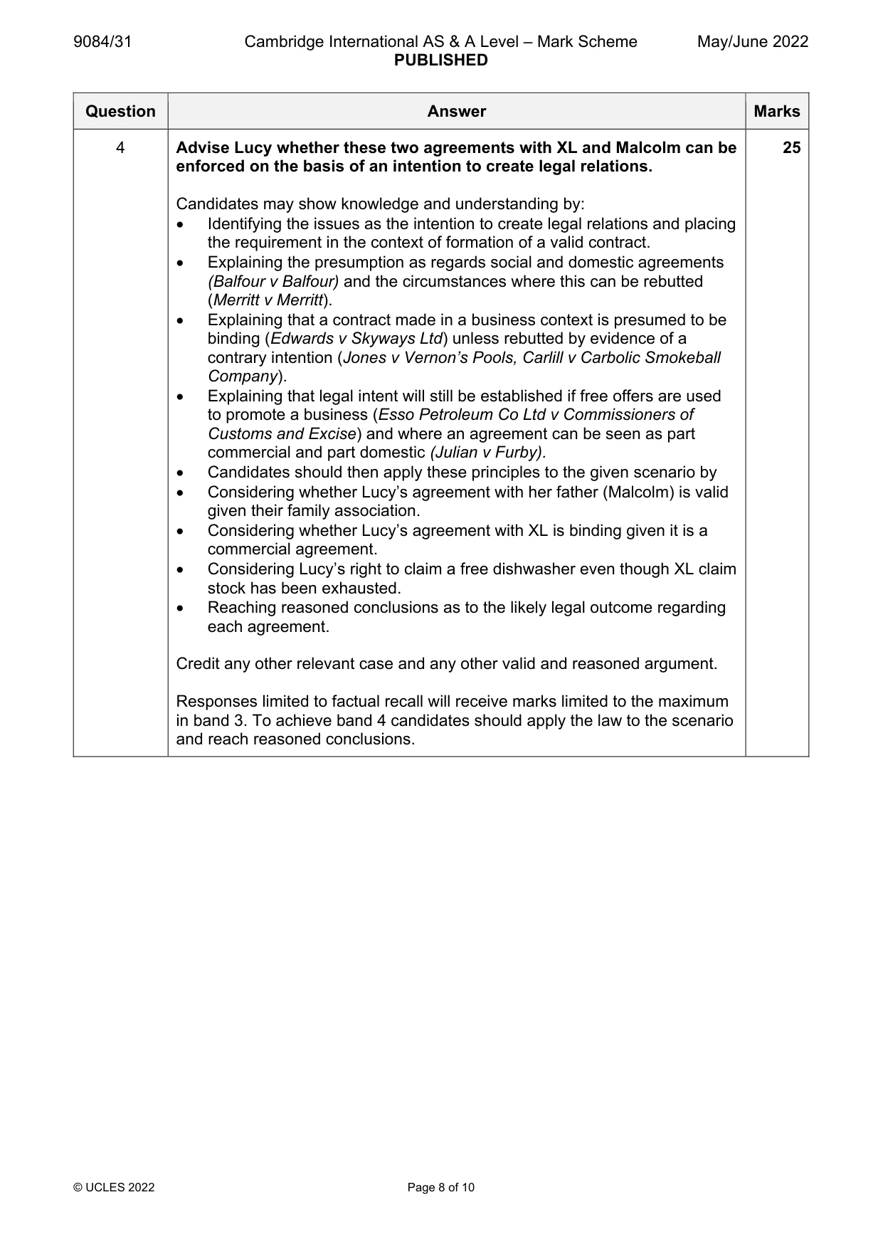 Mark scheme, page 8 of 10