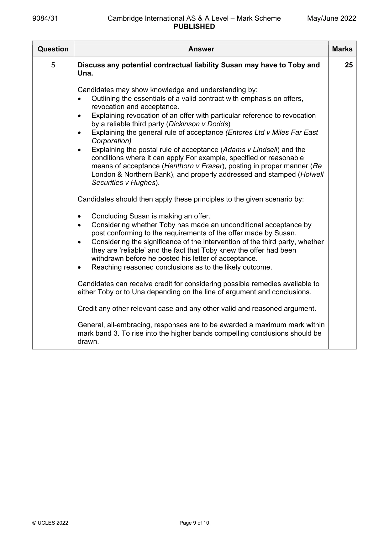 Mark scheme, page 9 of 10