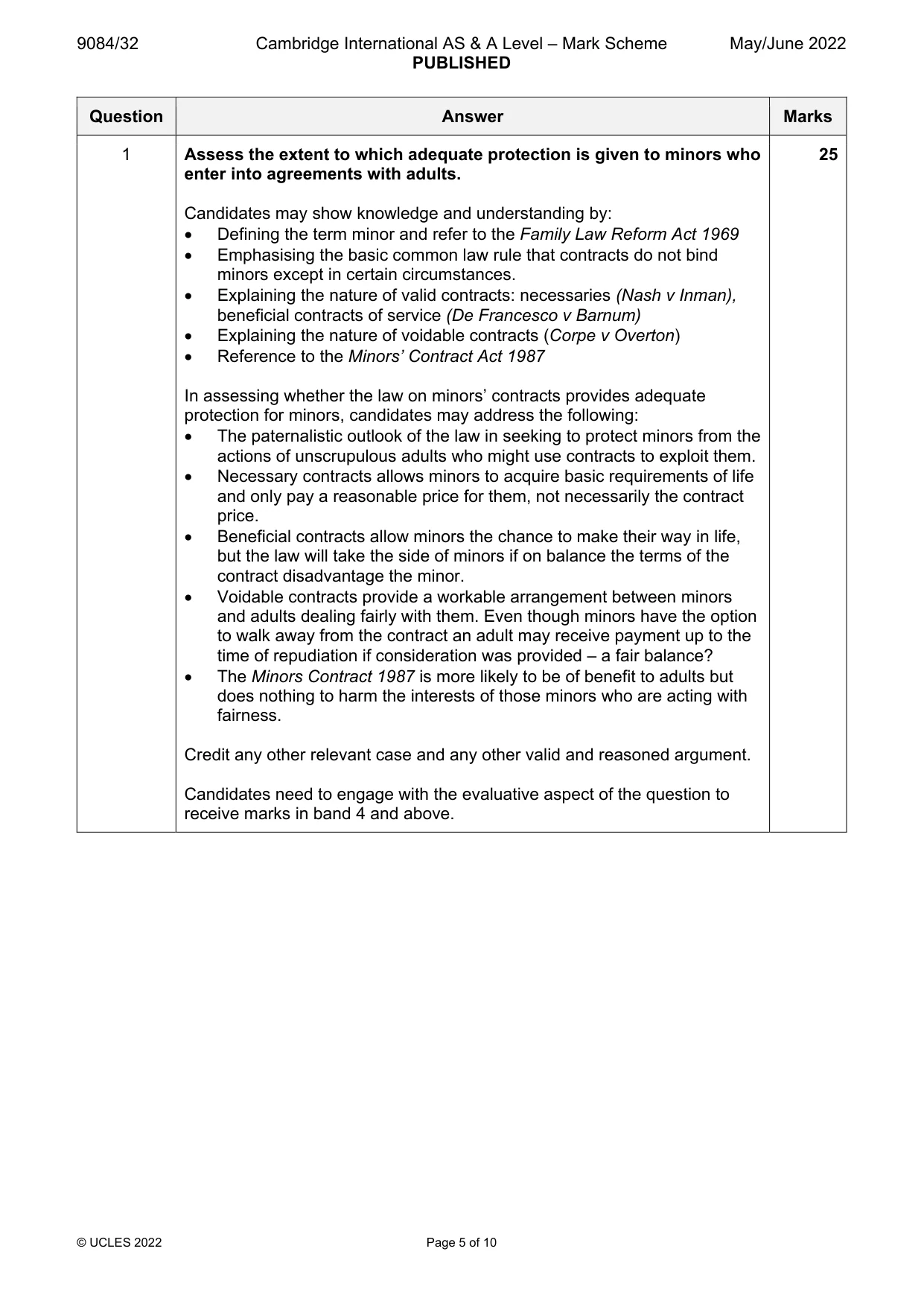 Mark scheme, page 5 of 10