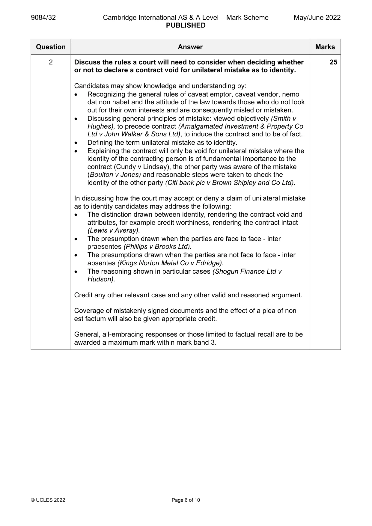 Mark scheme, page 6 of 10