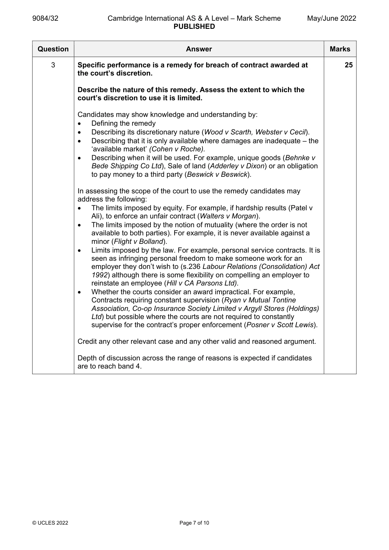 Mark scheme, page 7 of 10