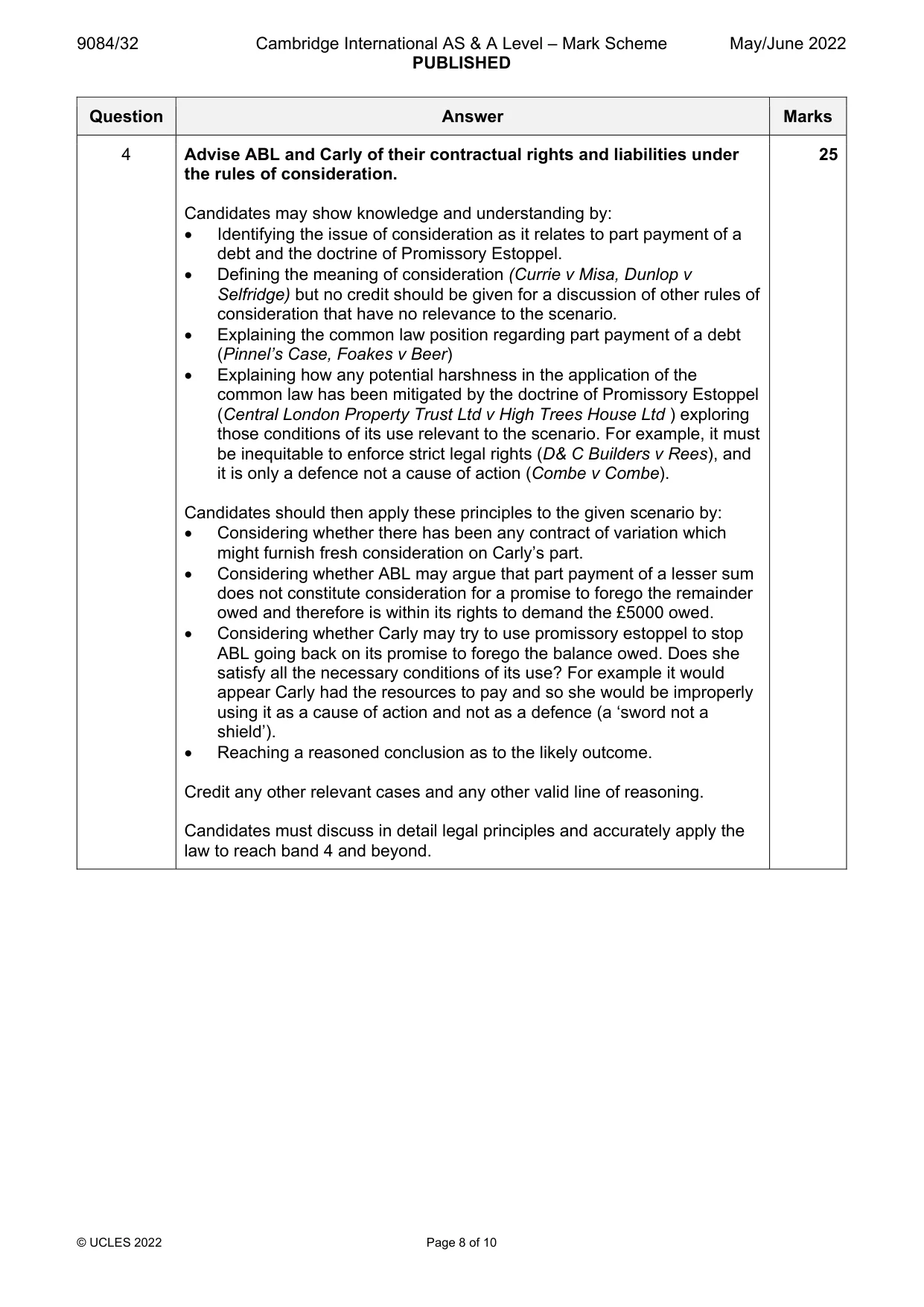 Mark scheme, page 8 of 10