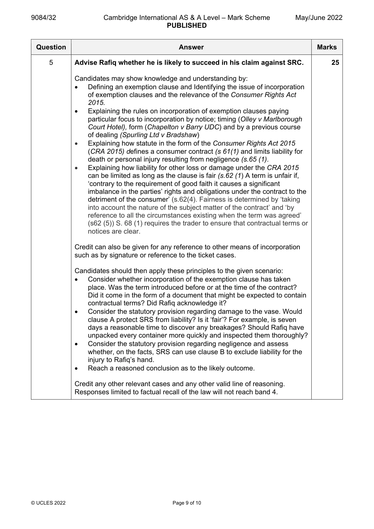 Mark scheme, page 9 of 10