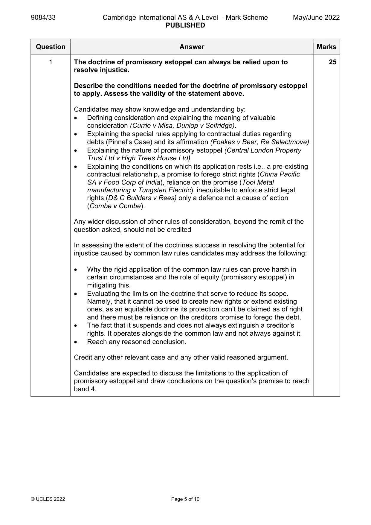 Mark scheme, page 5 of 10