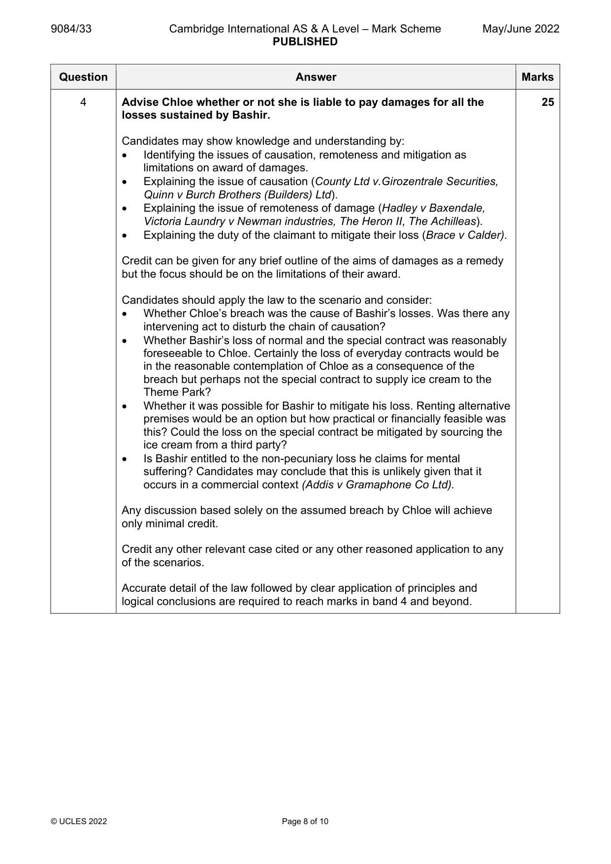Mark scheme, page 8 of 10