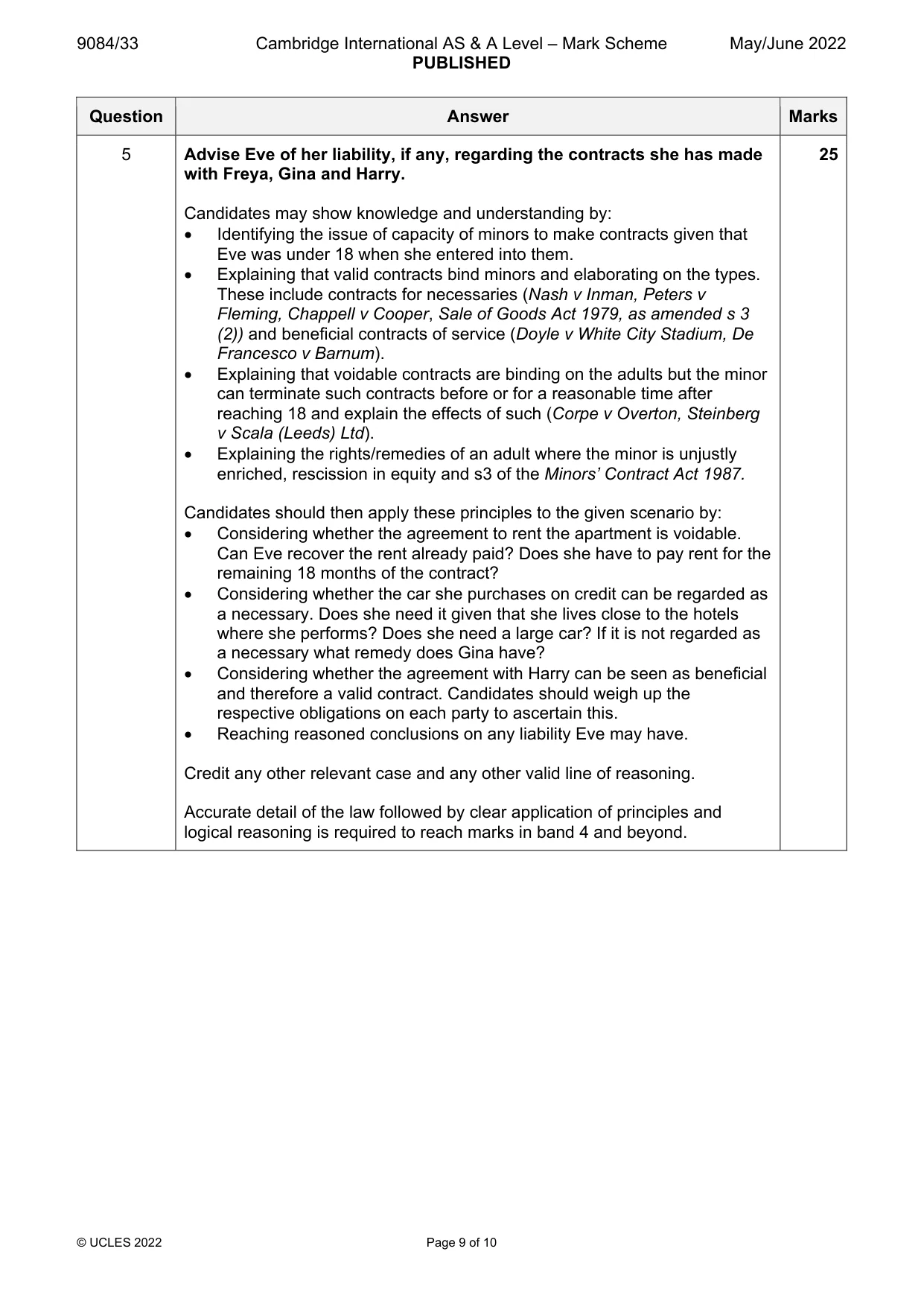 Mark scheme, page 9 of 10