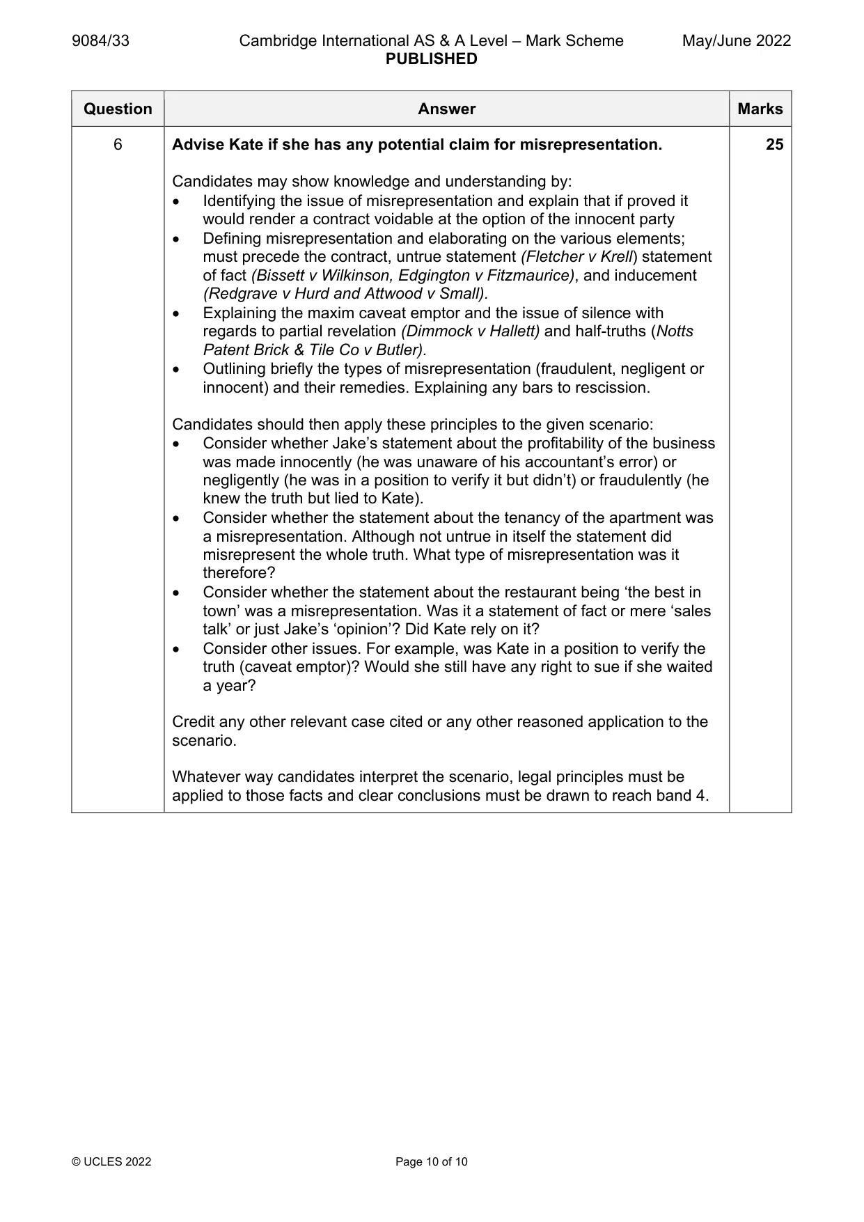 Mark scheme, page 10 of 10
