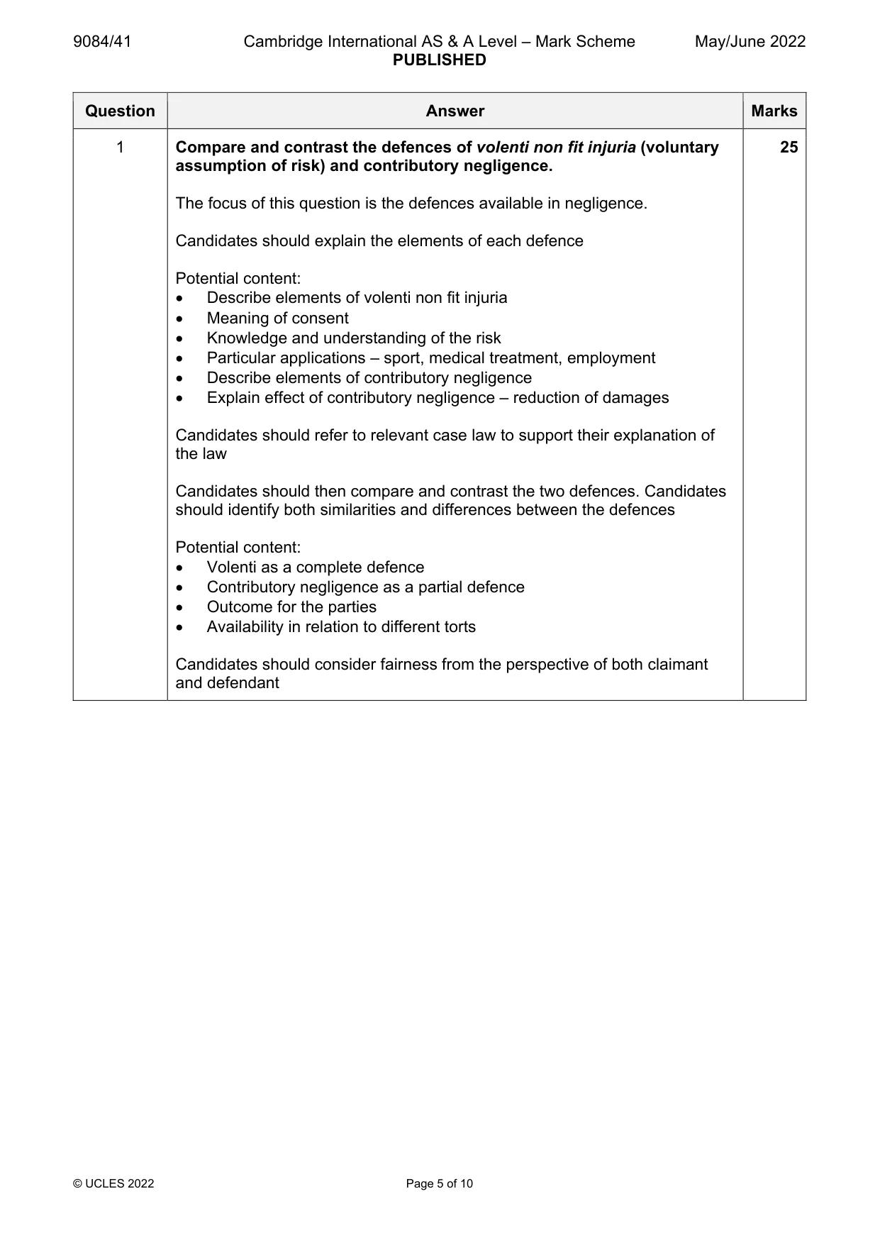 Mark scheme, page 5 of 10