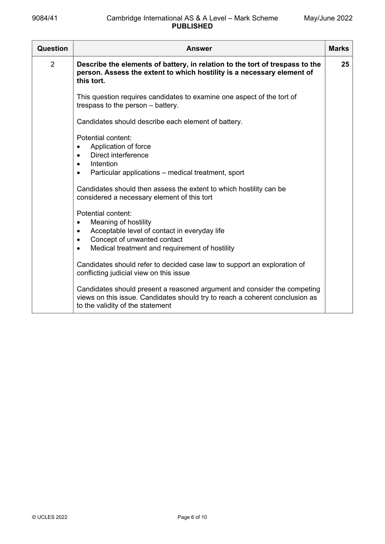 Mark scheme, page 6 of 10