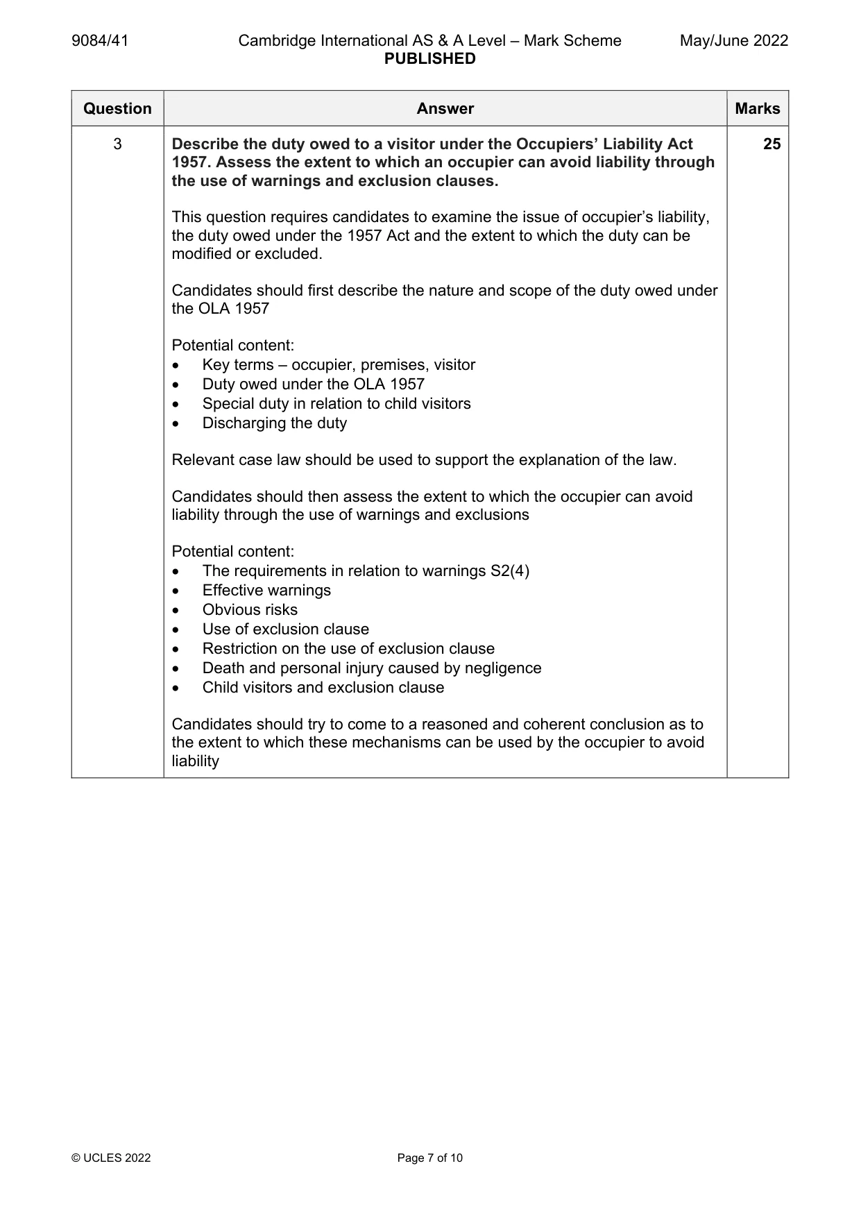 Mark scheme, page 7 of 10