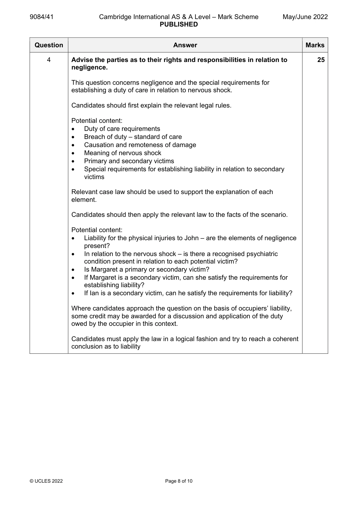 Mark scheme, page 8 of 10