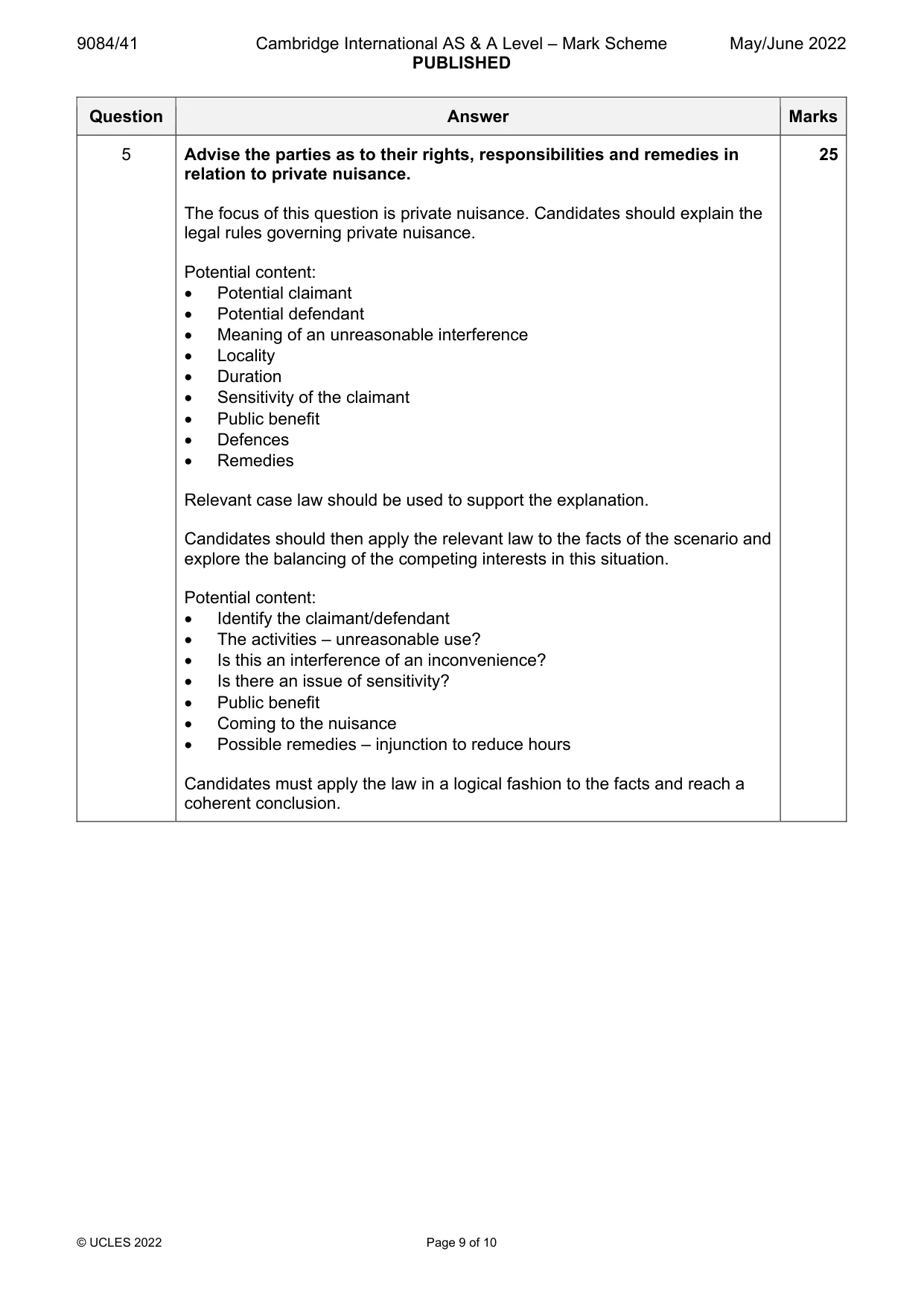 Mark scheme, page 9 of 10