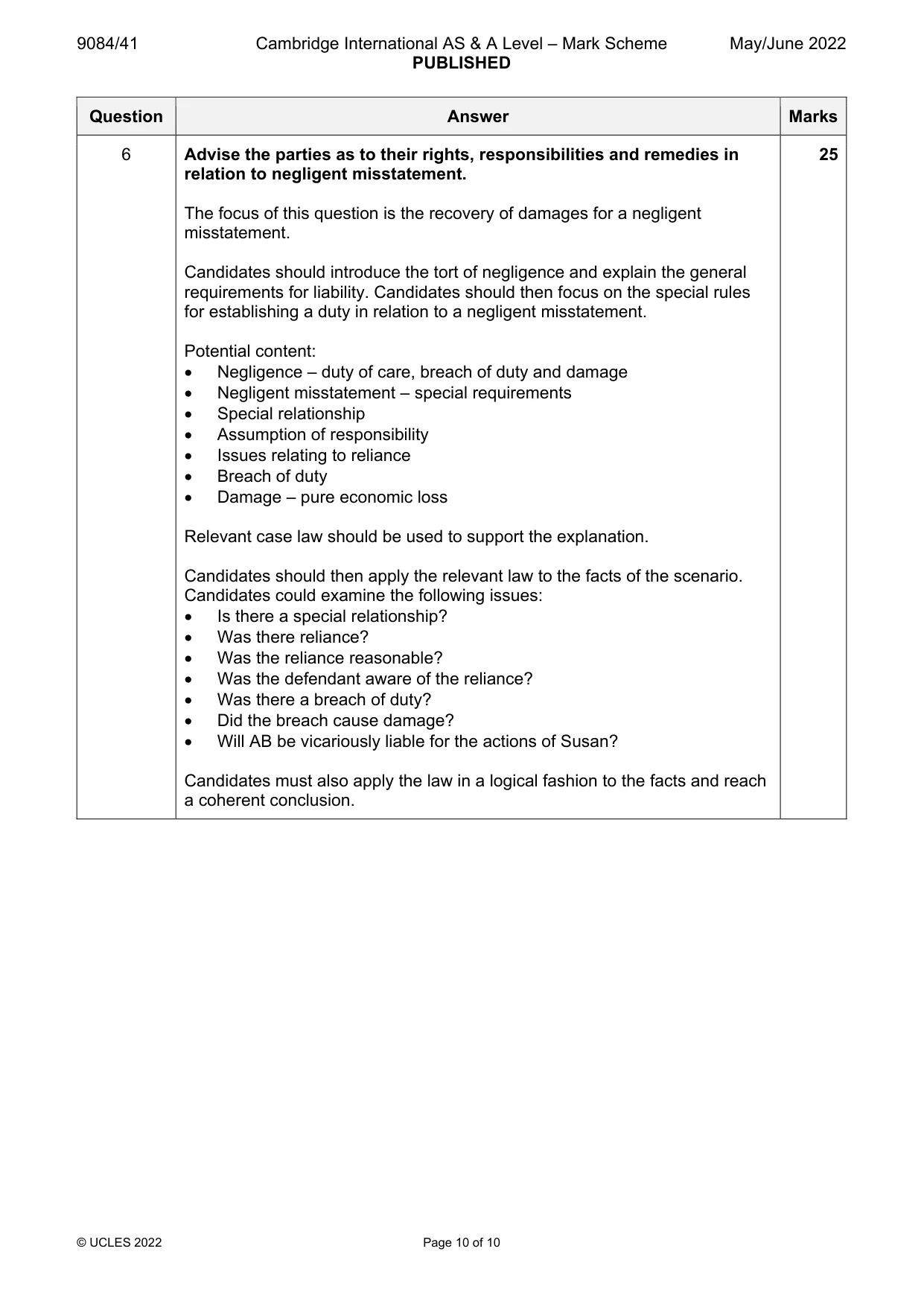 Mark scheme, page 10 of 10