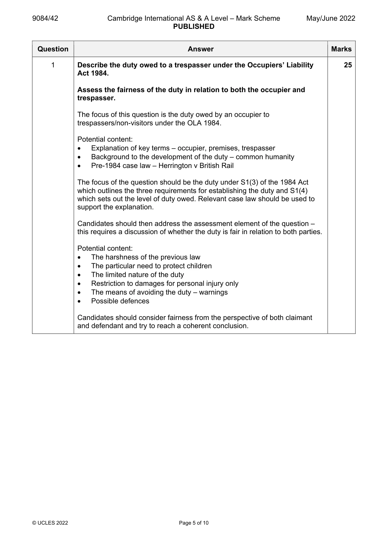 Mark scheme, page 5 of 10