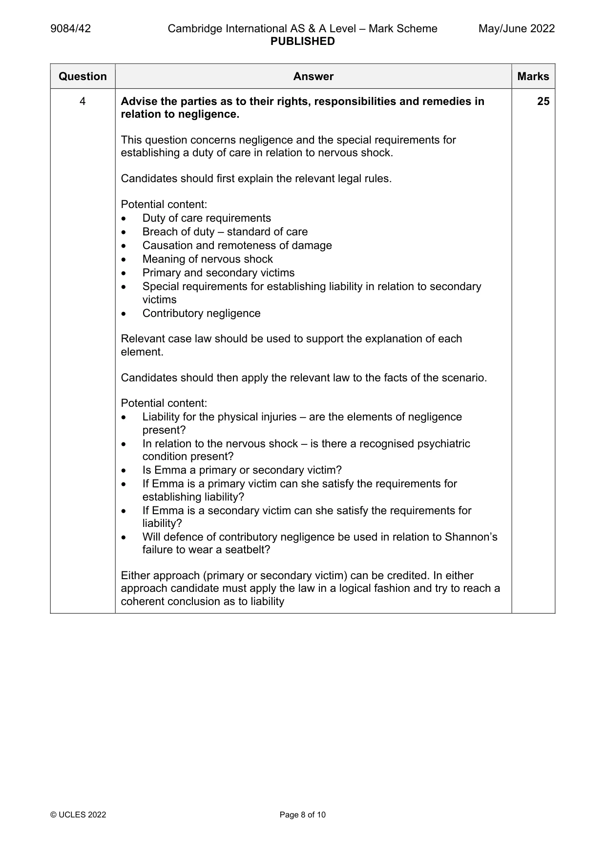 Mark scheme, page 8 of 10