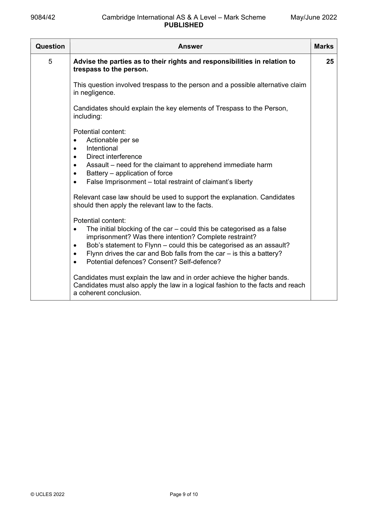 Mark scheme, page 9 of 10
