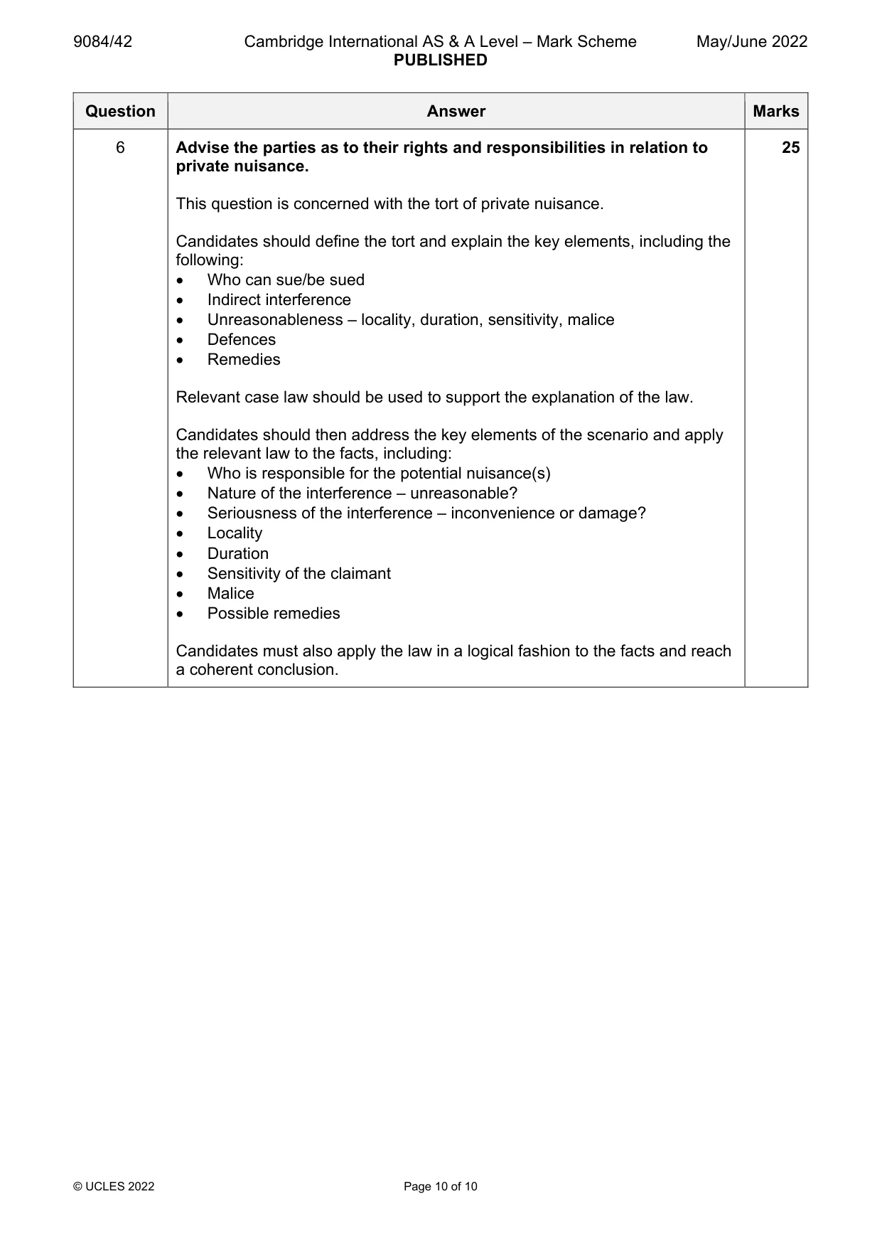 Mark scheme, page 10 of 10