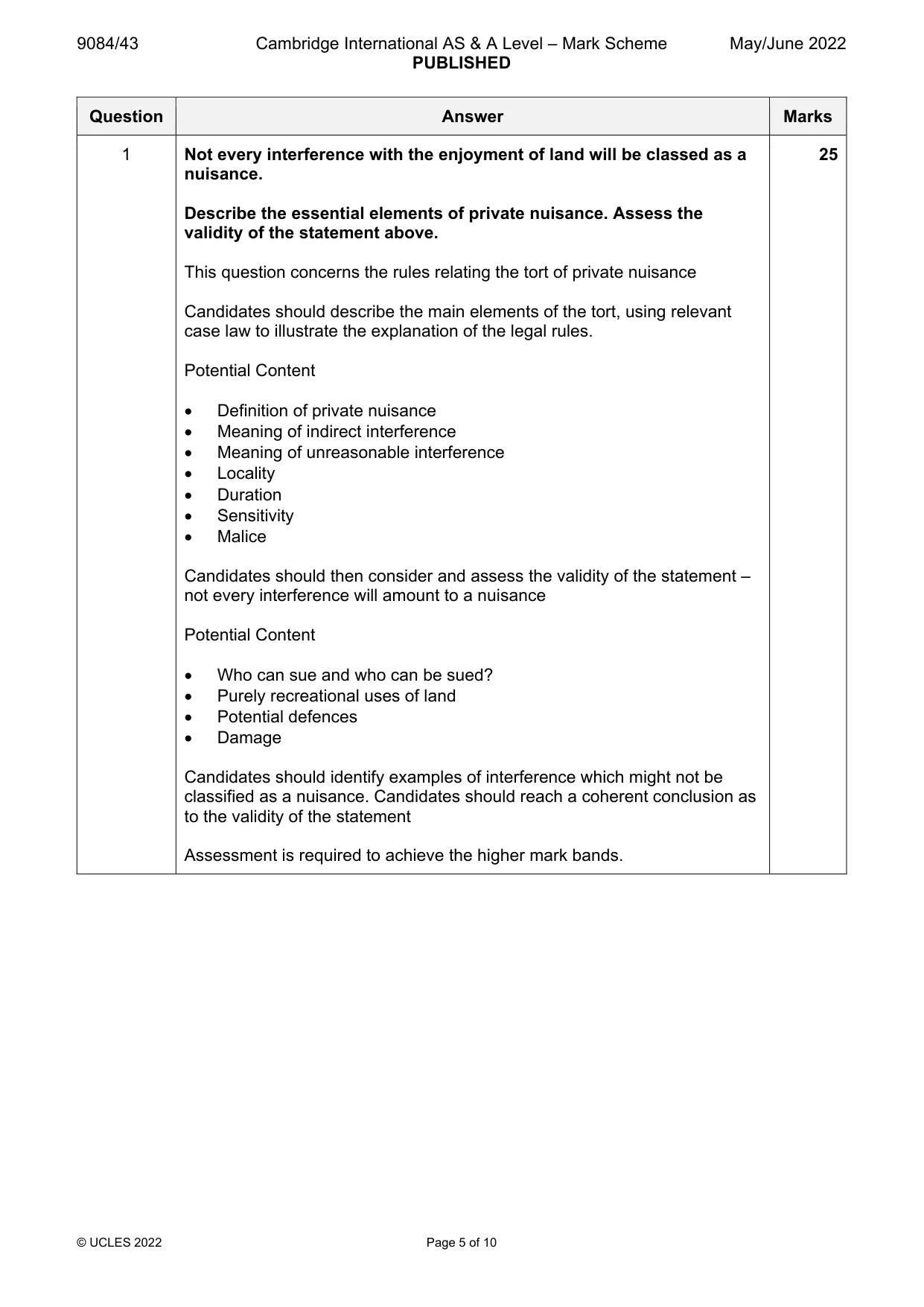 Mark scheme, page 5 of 10