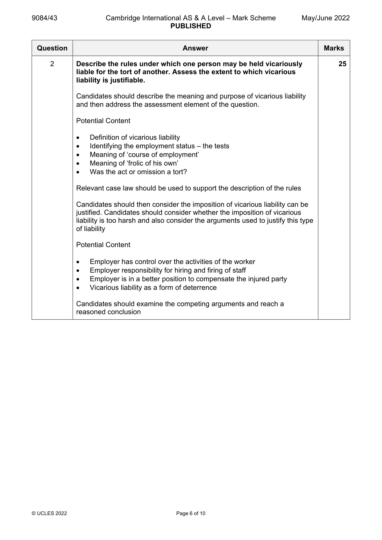 Mark scheme, page 6 of 10