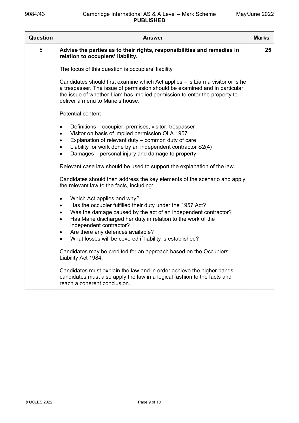 Mark scheme, page 9 of 10