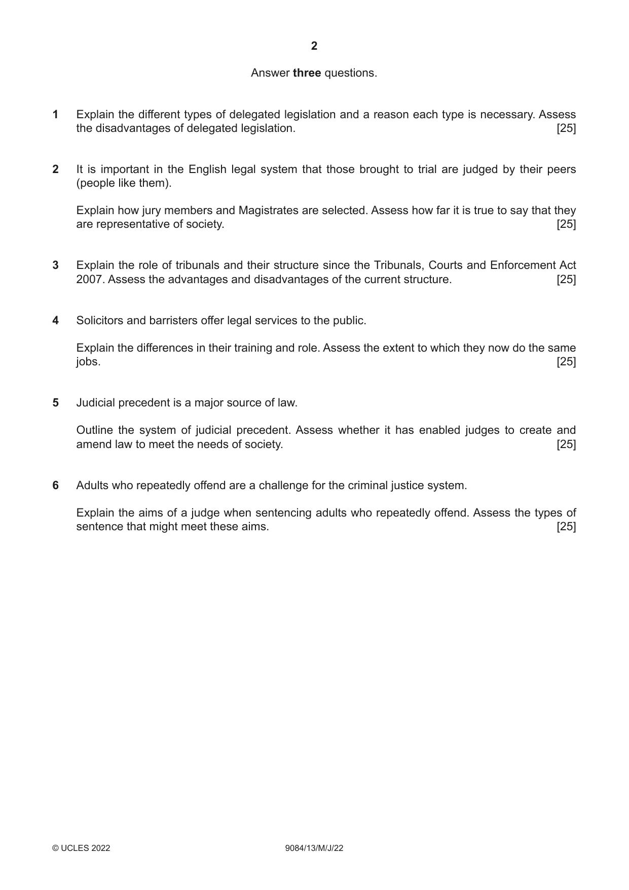 Cambridge A Level Law 9084 2022 May/June Paper 1 · Variant 3 question paper, page 2 of 4
