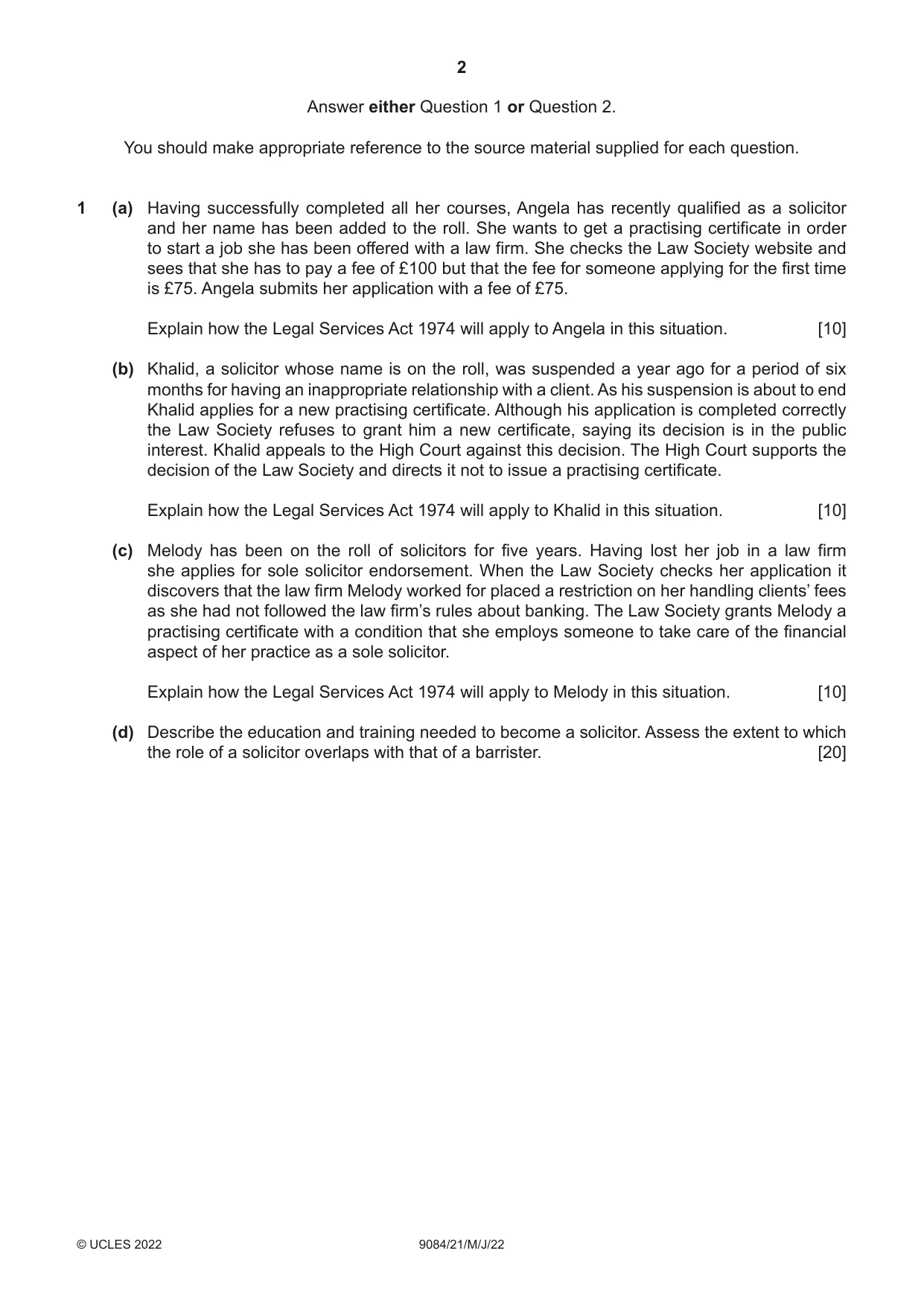 Cambridge A Level Law 9084 2022 May/June Paper 2 · Variant 1 question paper, page 2 of 8