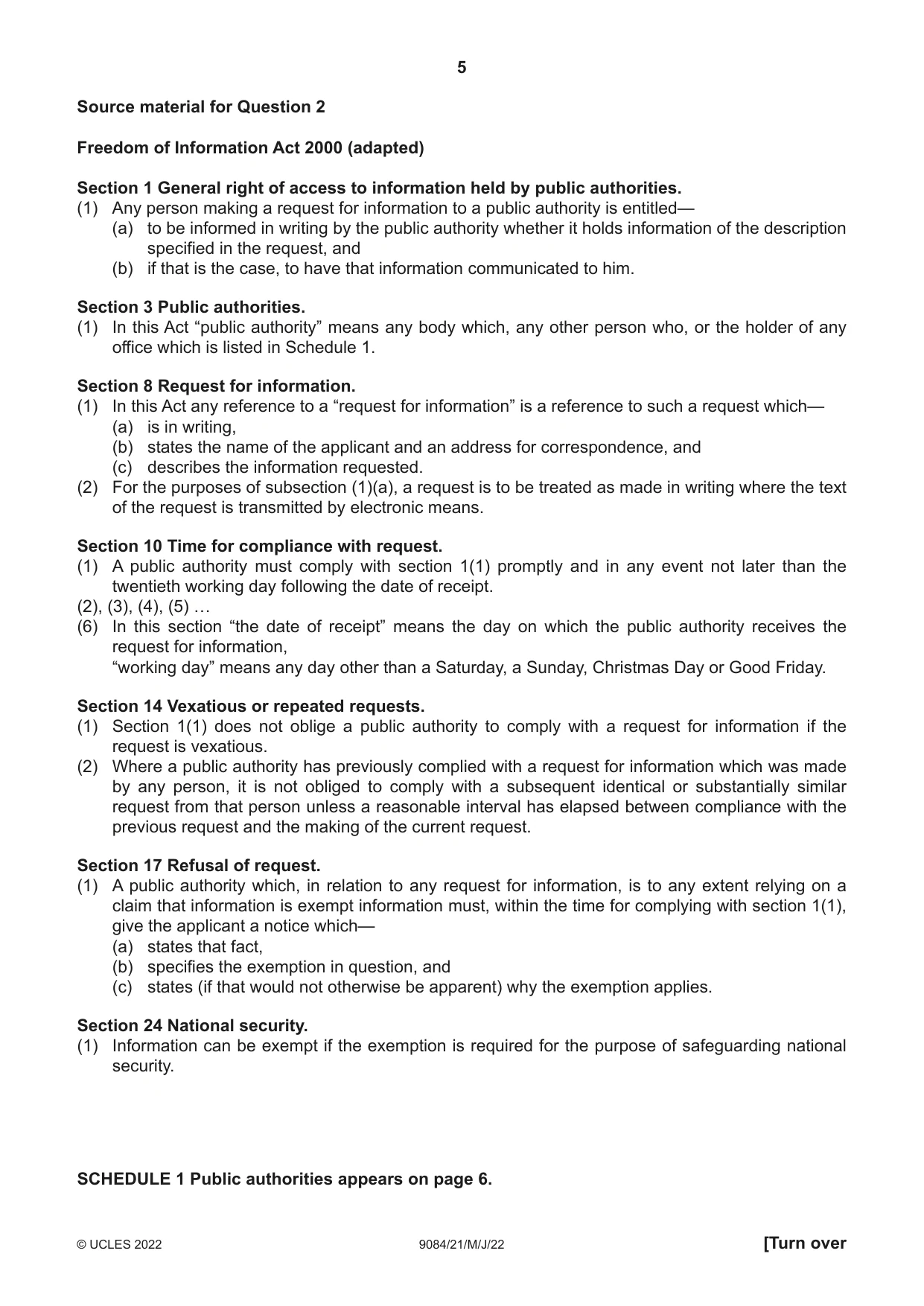 Cambridge A Level Law 9084 2022 May/June Paper 2 · Variant 1 question paper, page 5 of 8