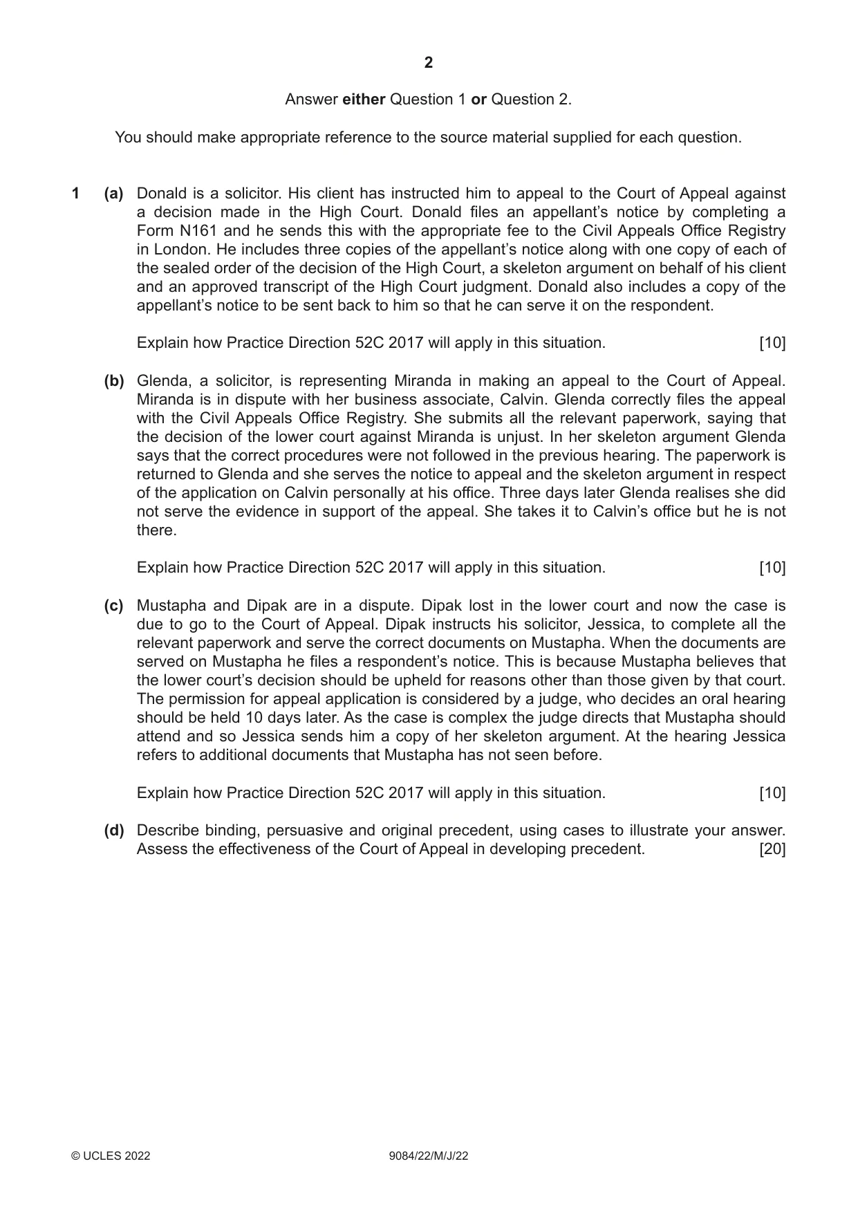 Cambridge A Level Law 9084 2022 May/June Paper 2 · Variant 2 question paper, page 2 of 8