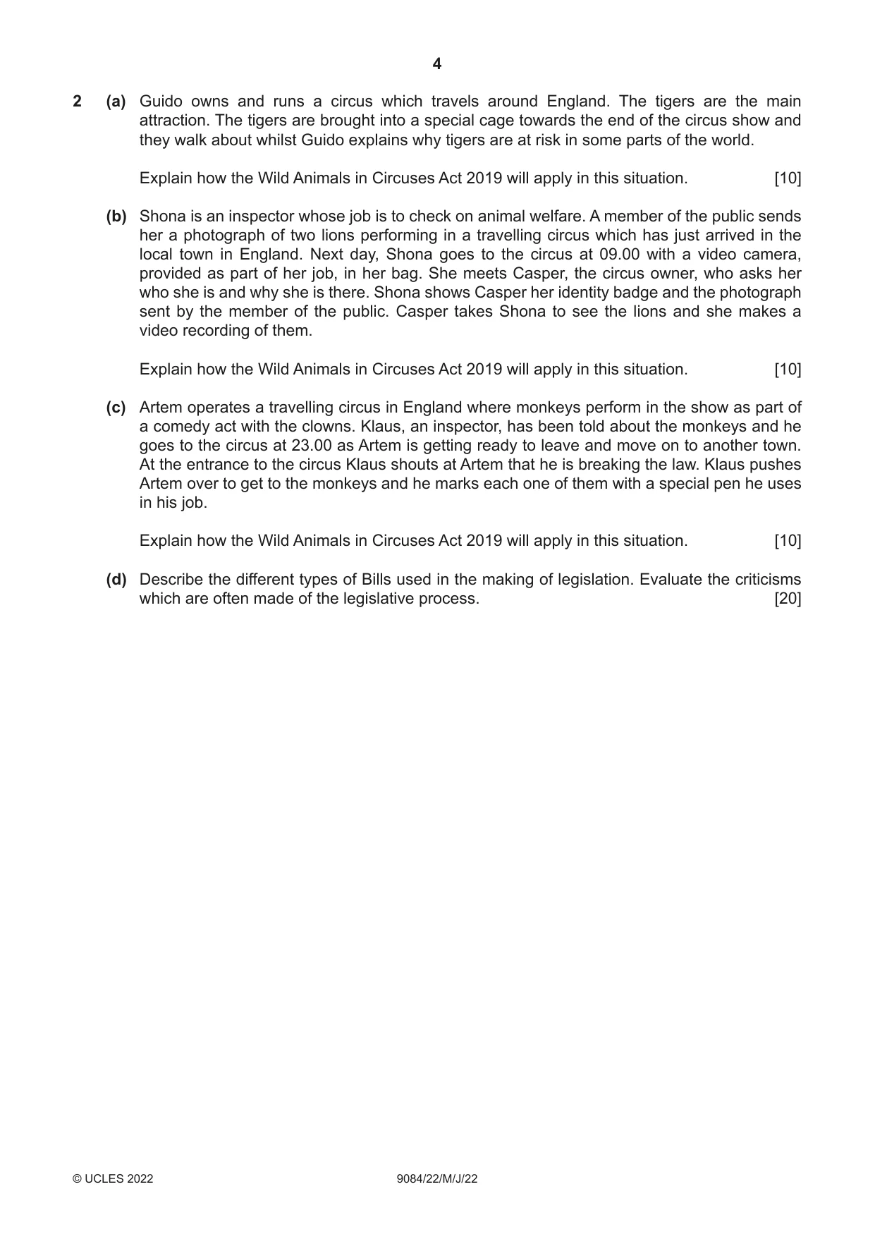 Cambridge A Level Law 9084 2022 May/June Paper 2 · Variant 2 question paper, page 4 of 8