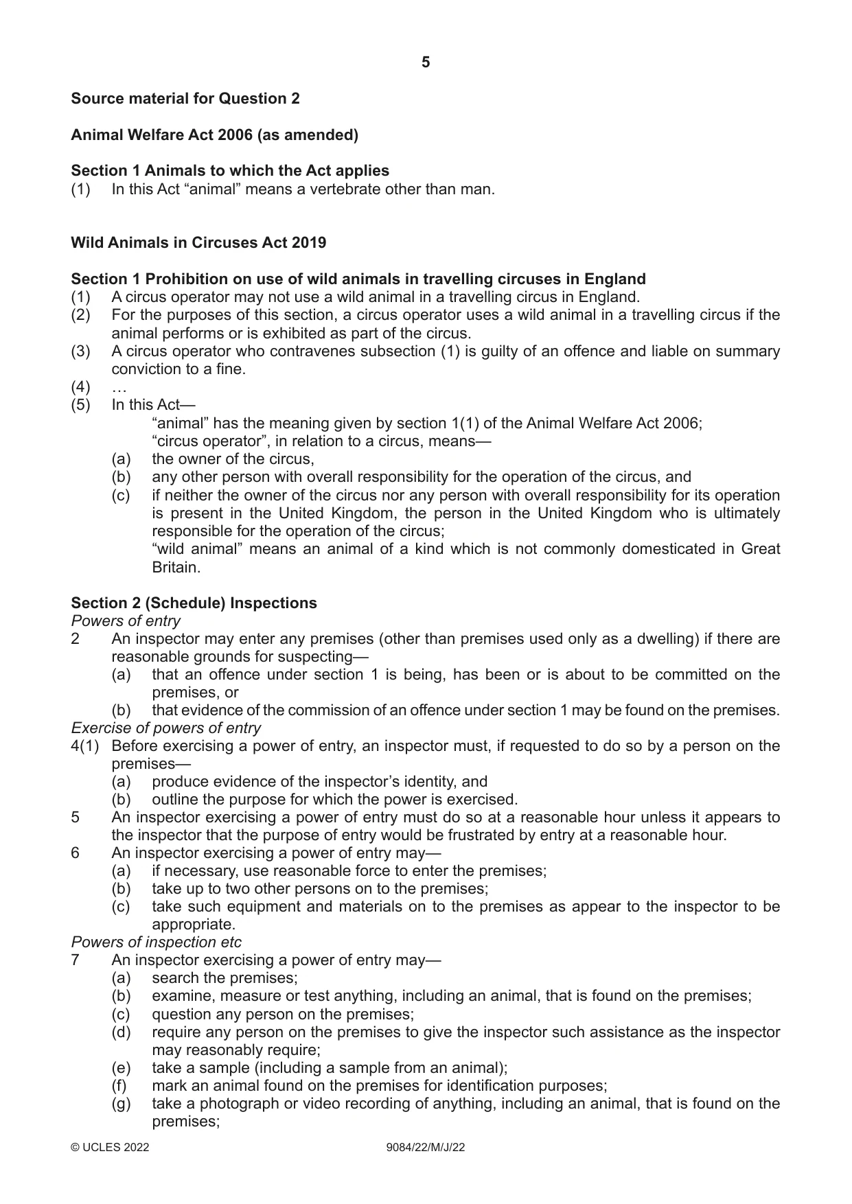 Cambridge A Level Law 9084 2022 May/June Paper 2 · Variant 2 question paper, page 5 of 8