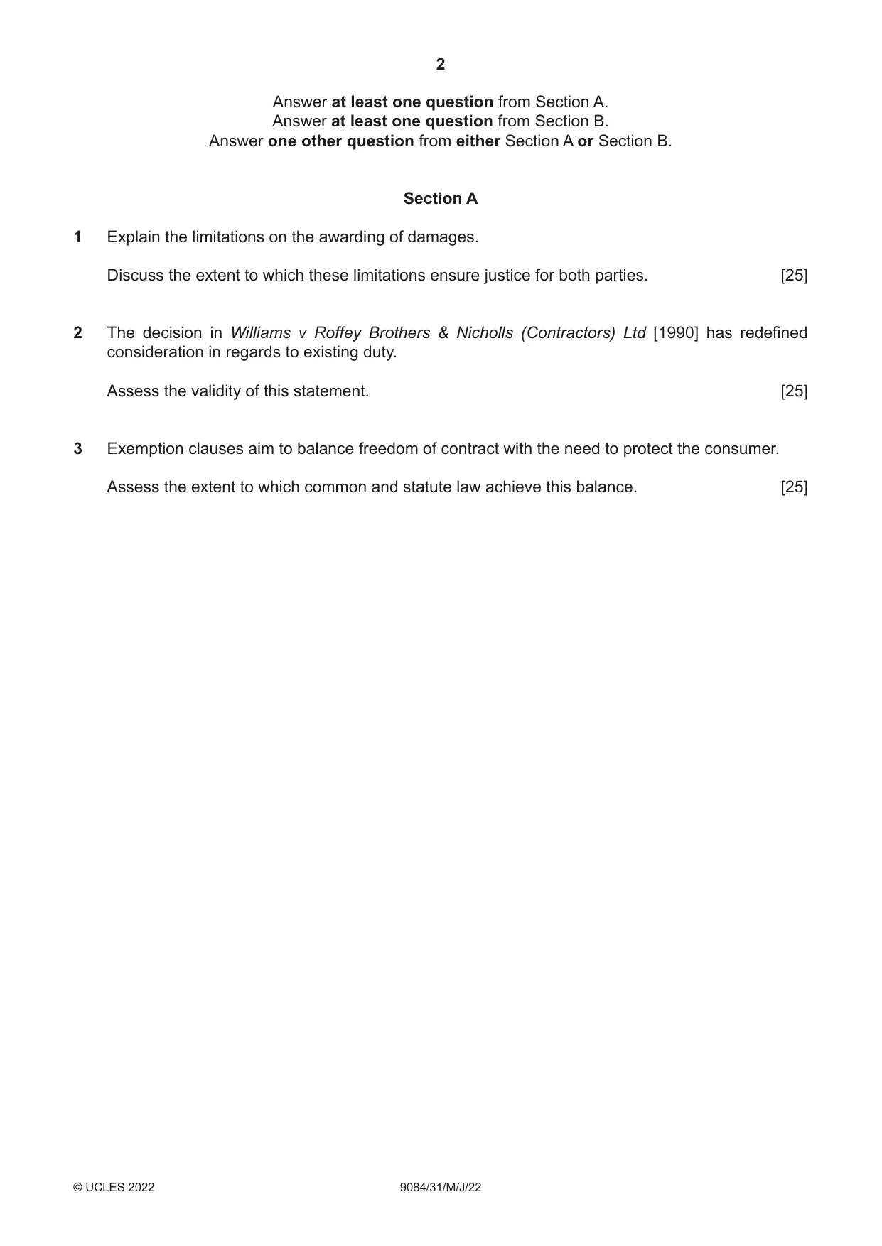 Cambridge A Level Law 9084 2022 May/June Paper 3 · Variant 1 question paper, page 2 of 4