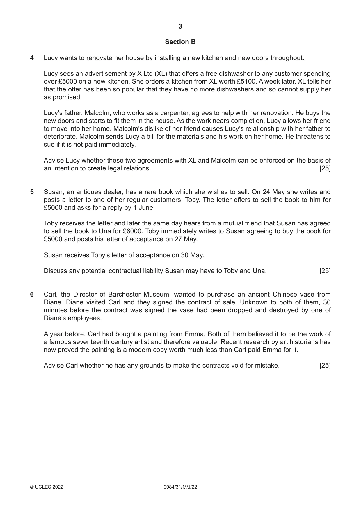 Cambridge A Level Law 9084 2022 May/June Paper 3 · Variant 1 question paper, page 3 of 4