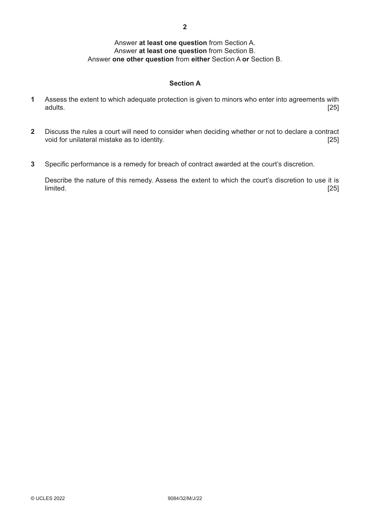 Cambridge A Level Law 9084 2022 May/June Paper 3 · Variant 2 question paper, page 2 of 4