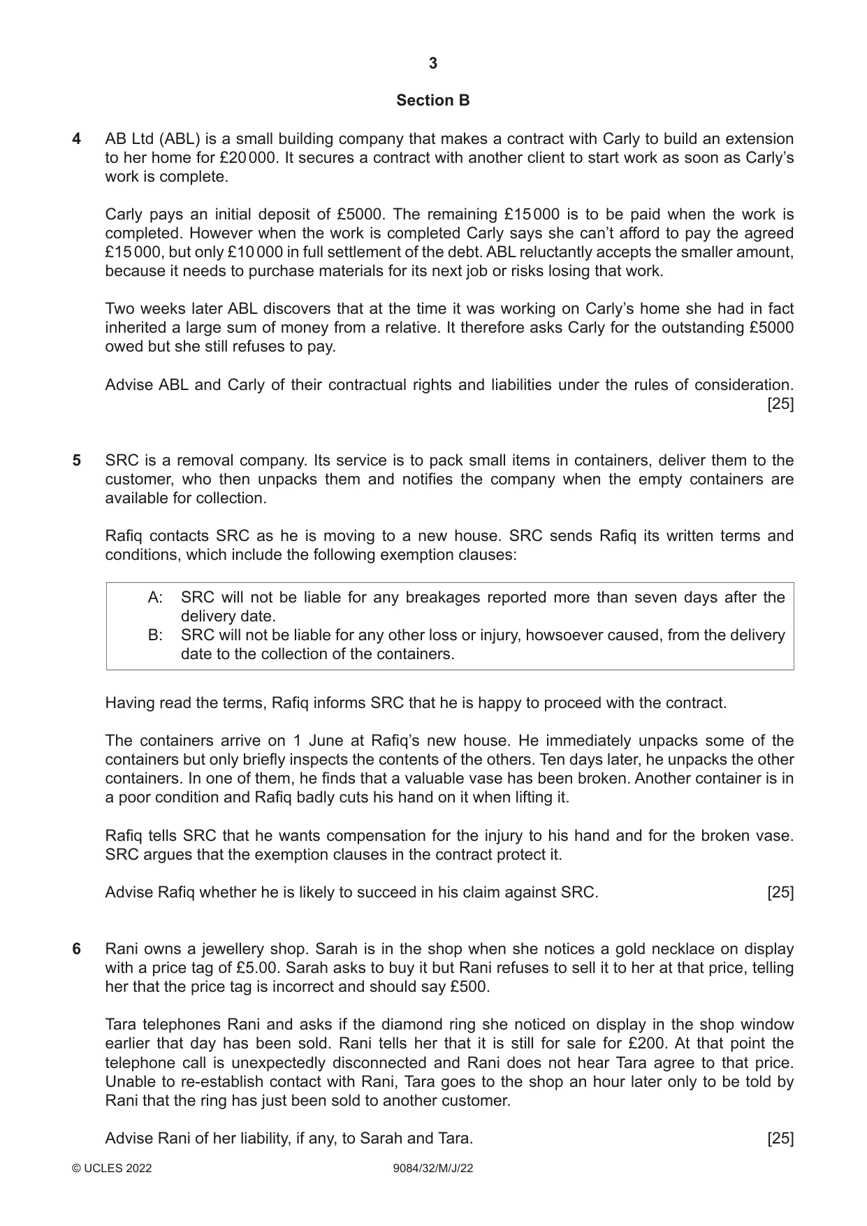 Cambridge A Level Law 9084 2022 May/June Paper 3 · Variant 2 question paper, page 3 of 4